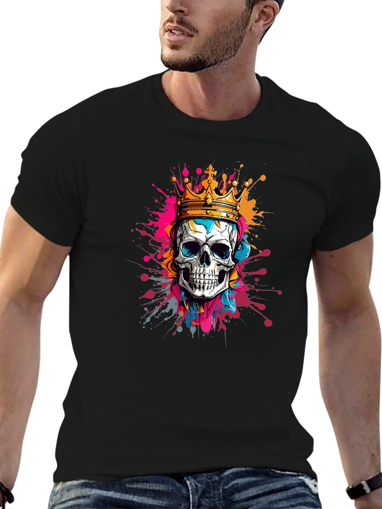 Skull King Graphic Tee - Black Cotton T-Shirt