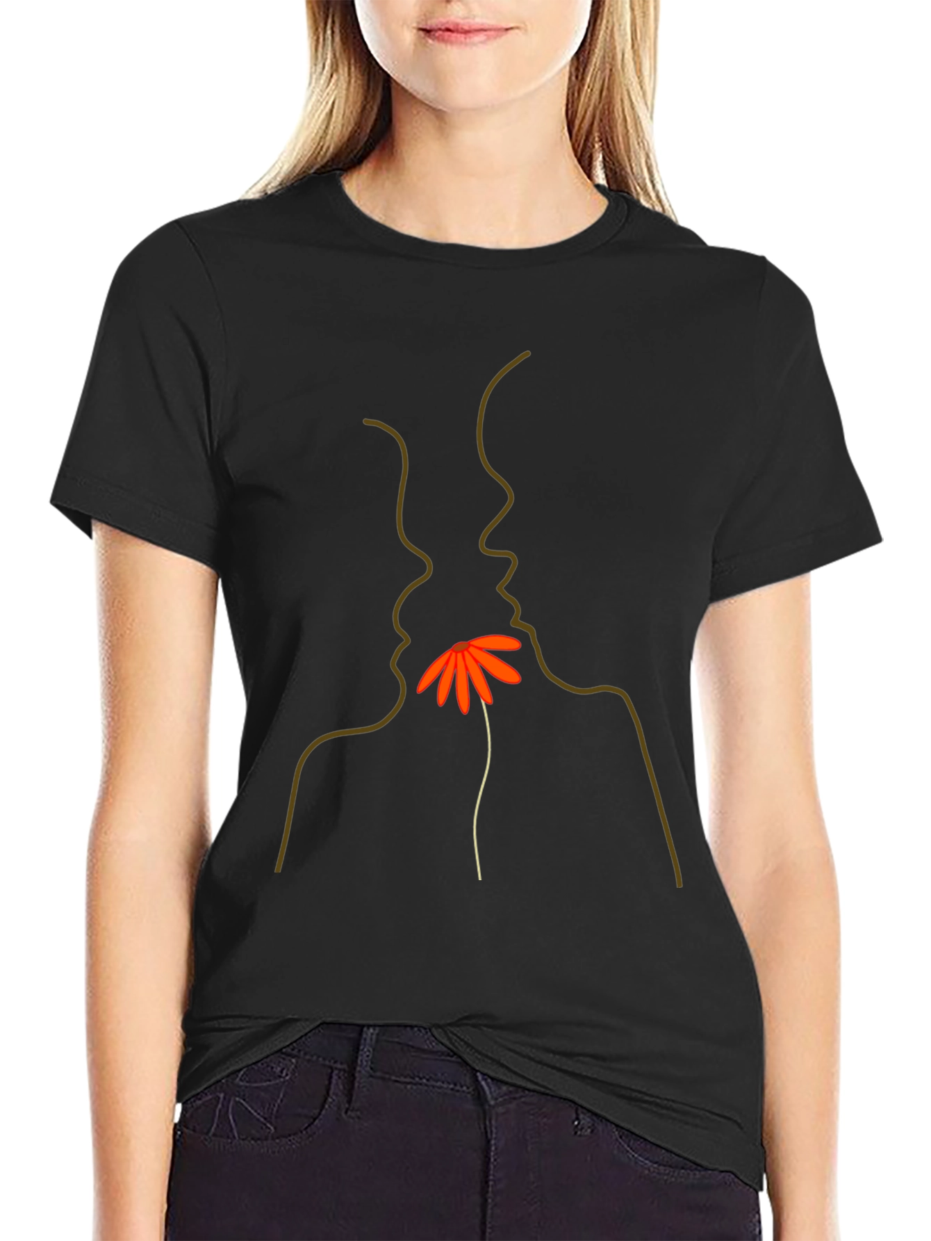 Minimalist Faces & Flower Graphic Tee