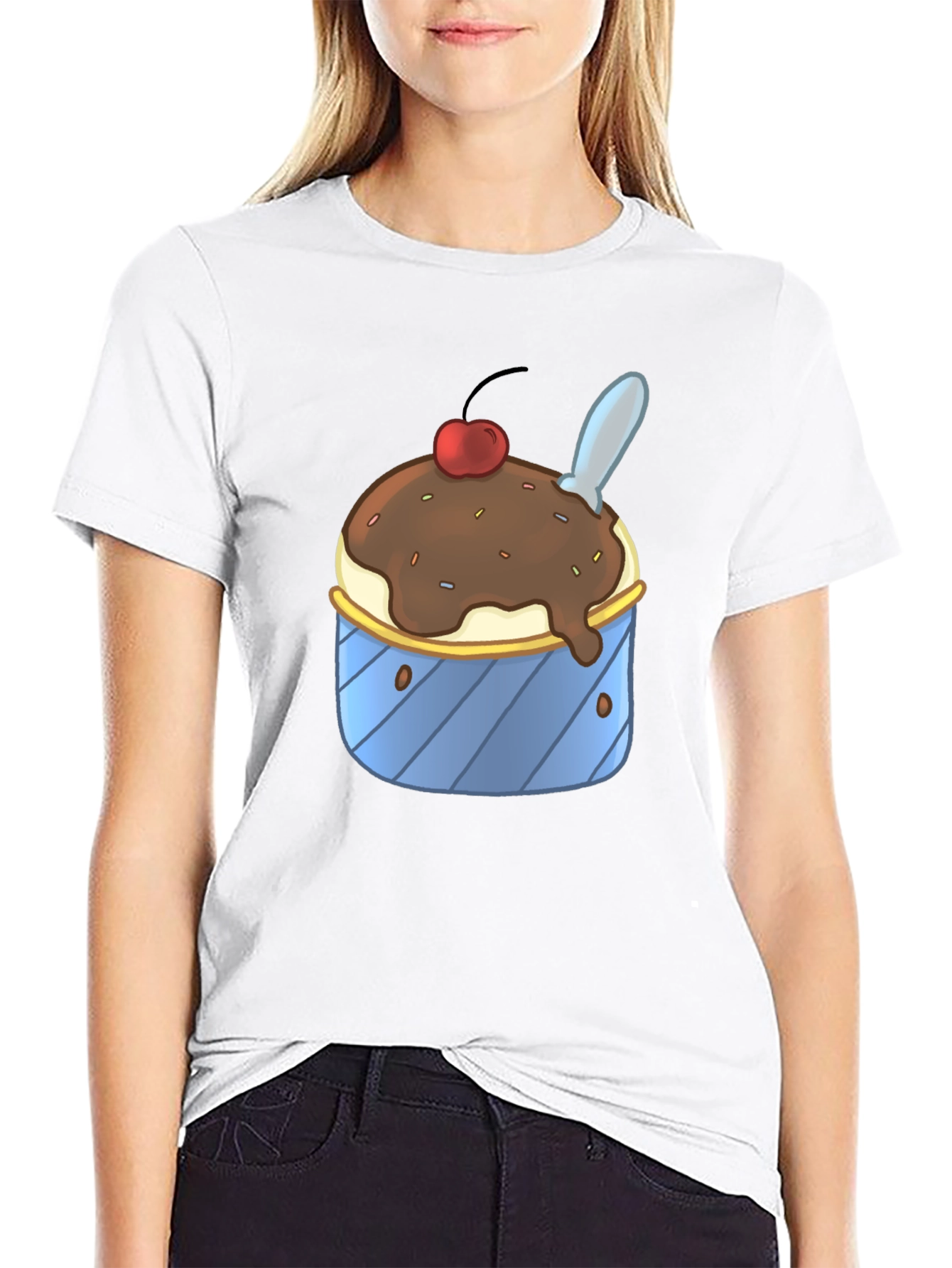 Ice Cream Sundae Graphic Tee - Black Cotton T-Shirt
