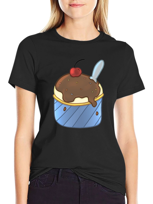 Ice Cream Sundae Graphic Tee - Black Cotton T-Shirt