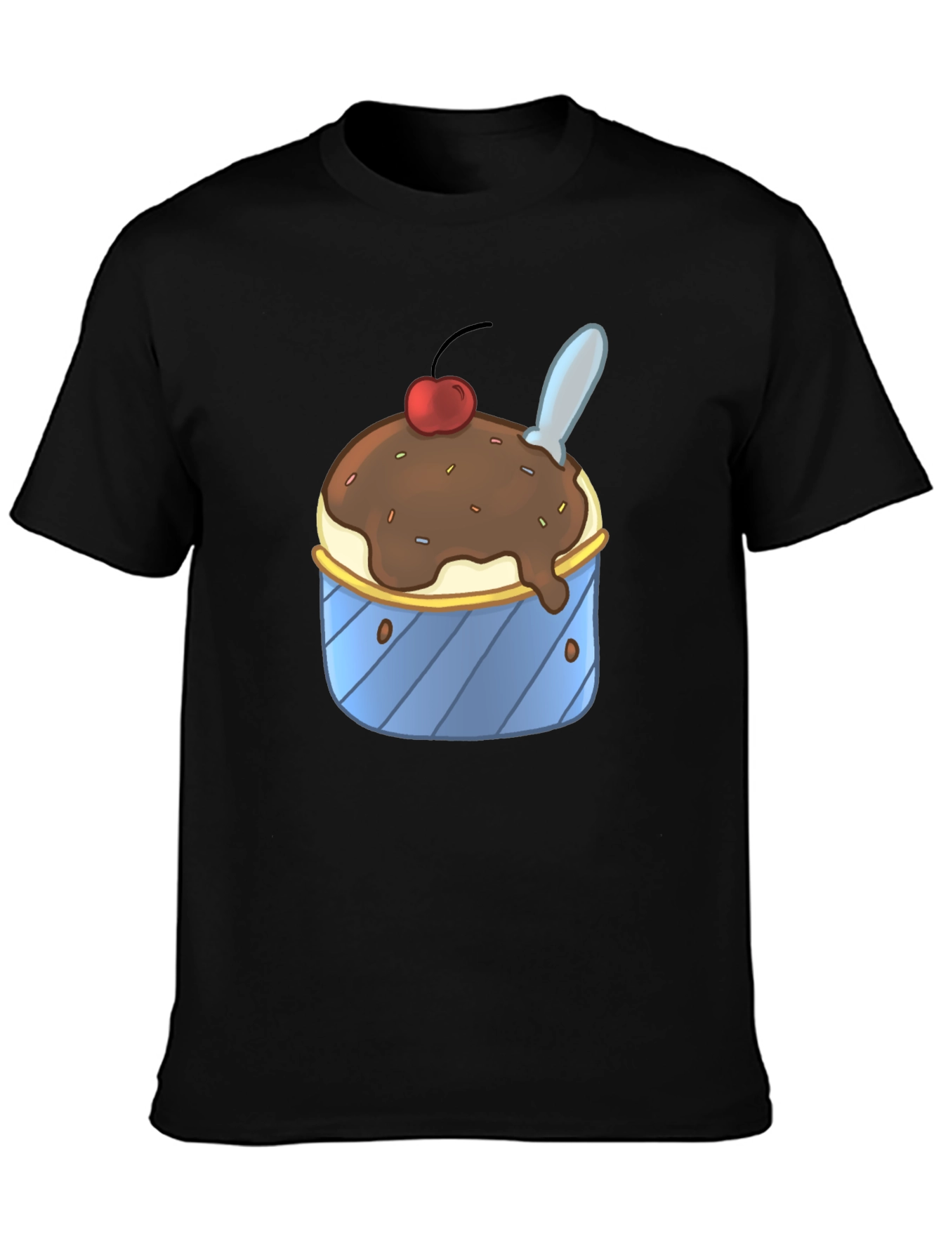 Ice Cream Sundae Graphic Tee - Black Cotton T-Shirt