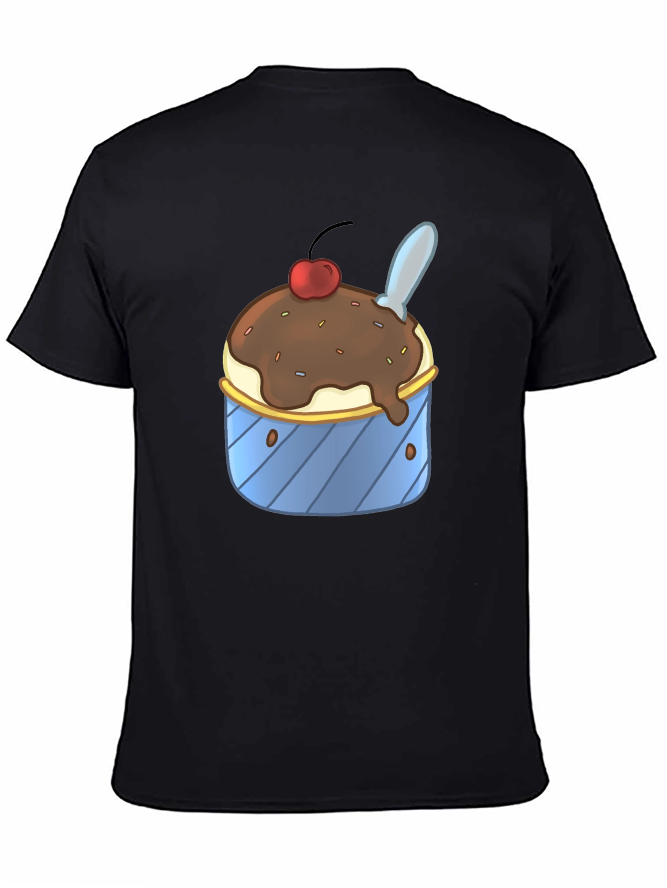 Ice Cream Sundae Graphic Tee - Black Cotton T-Shirt