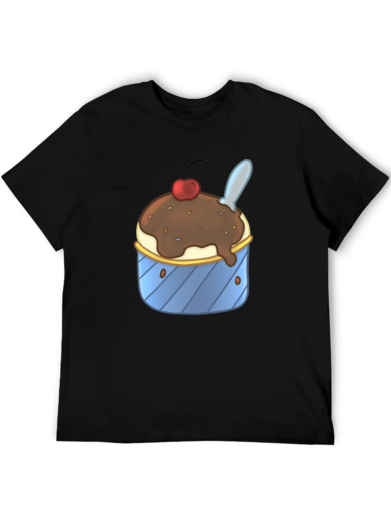 Ice Cream Sundae Graphic Tee - Black Cotton T-Shirt