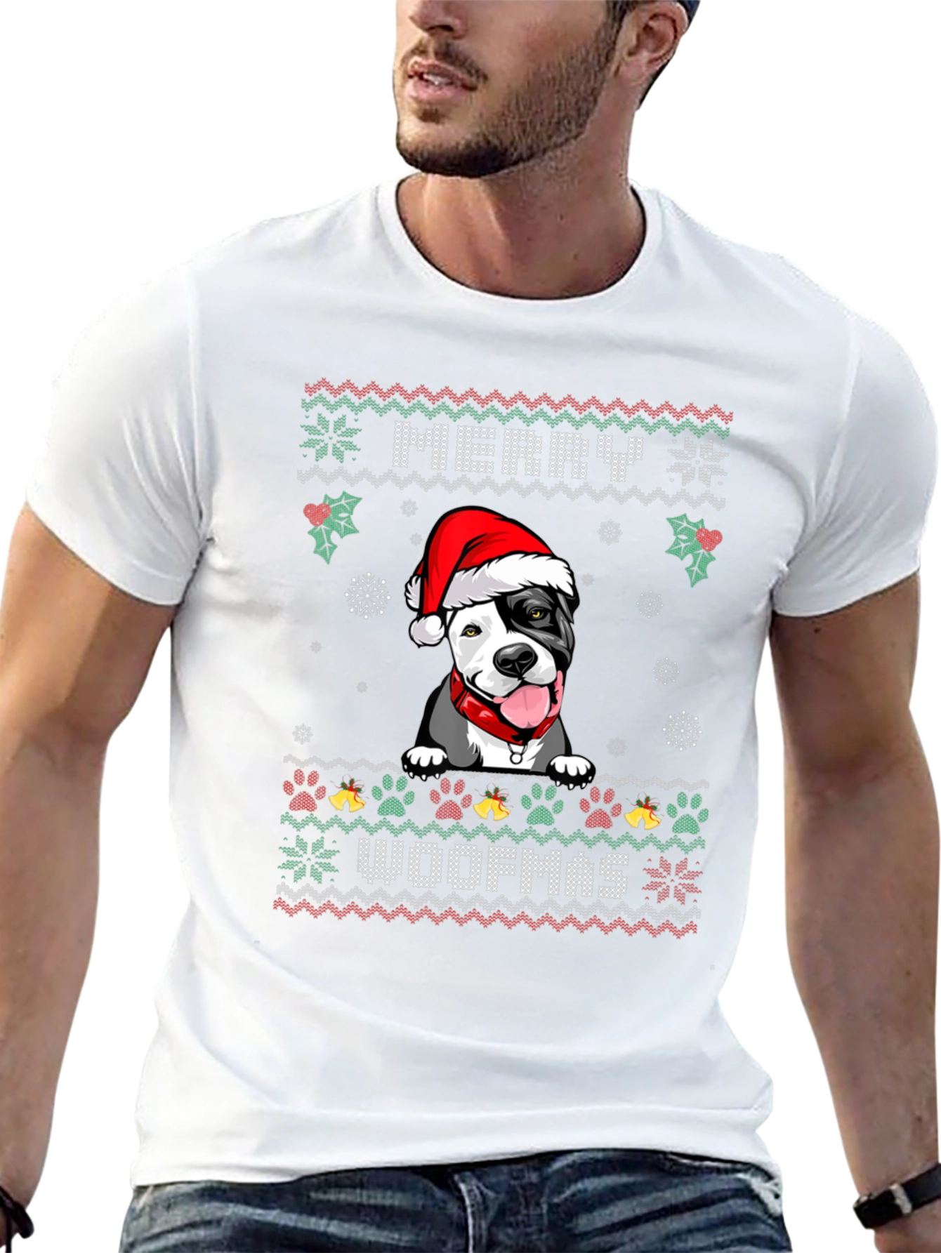 Merry Woofmas Pitbull Ugly Christmas Sweater T-Shirt