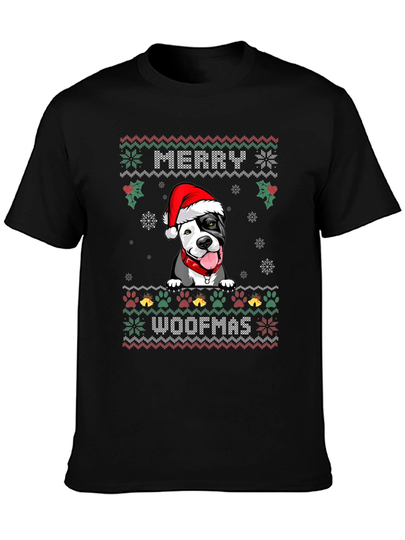 Merry Woofmas Pitbull Ugly Christmas Sweater T-Shirt