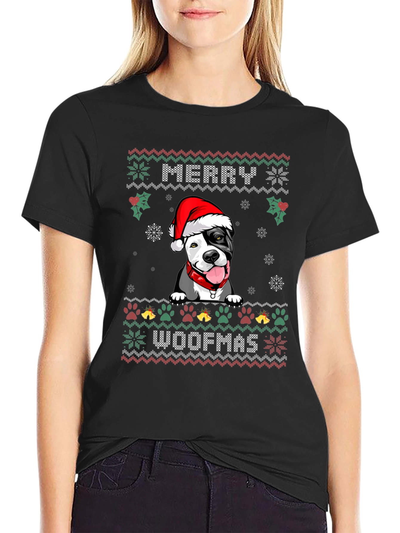 Merry Woofmas Pitbull Ugly Christmas Sweater T-Shirt