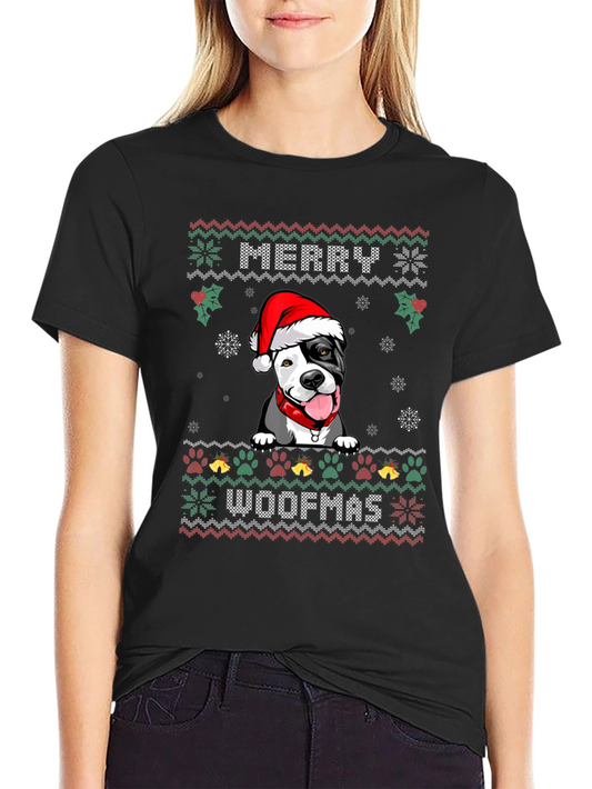 Merry Woofmas Pitbull Ugly Christmas Sweater T-Shirt