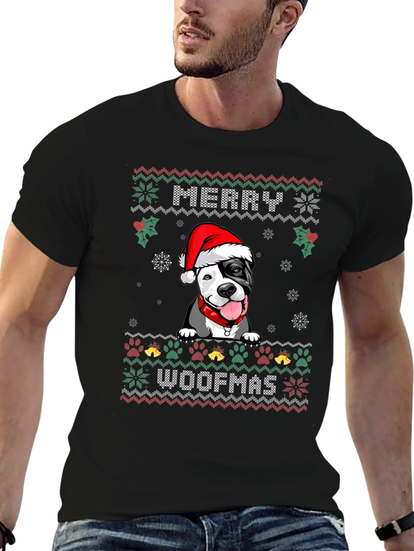 Merry Woofmas Pitbull Ugly Christmas Sweater T-Shirt