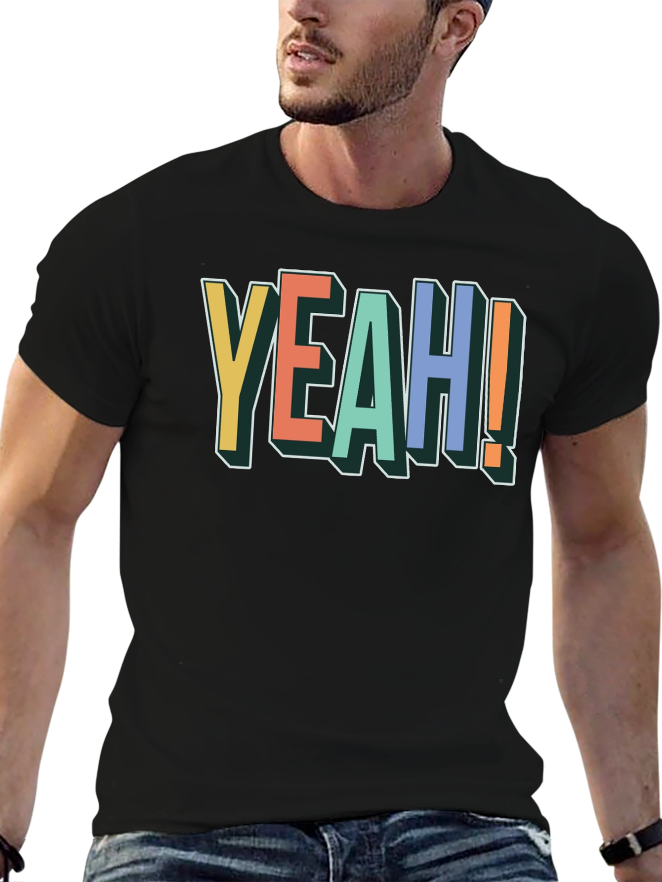 Yeah! Graphic Print Cotton T-Shirt - Black