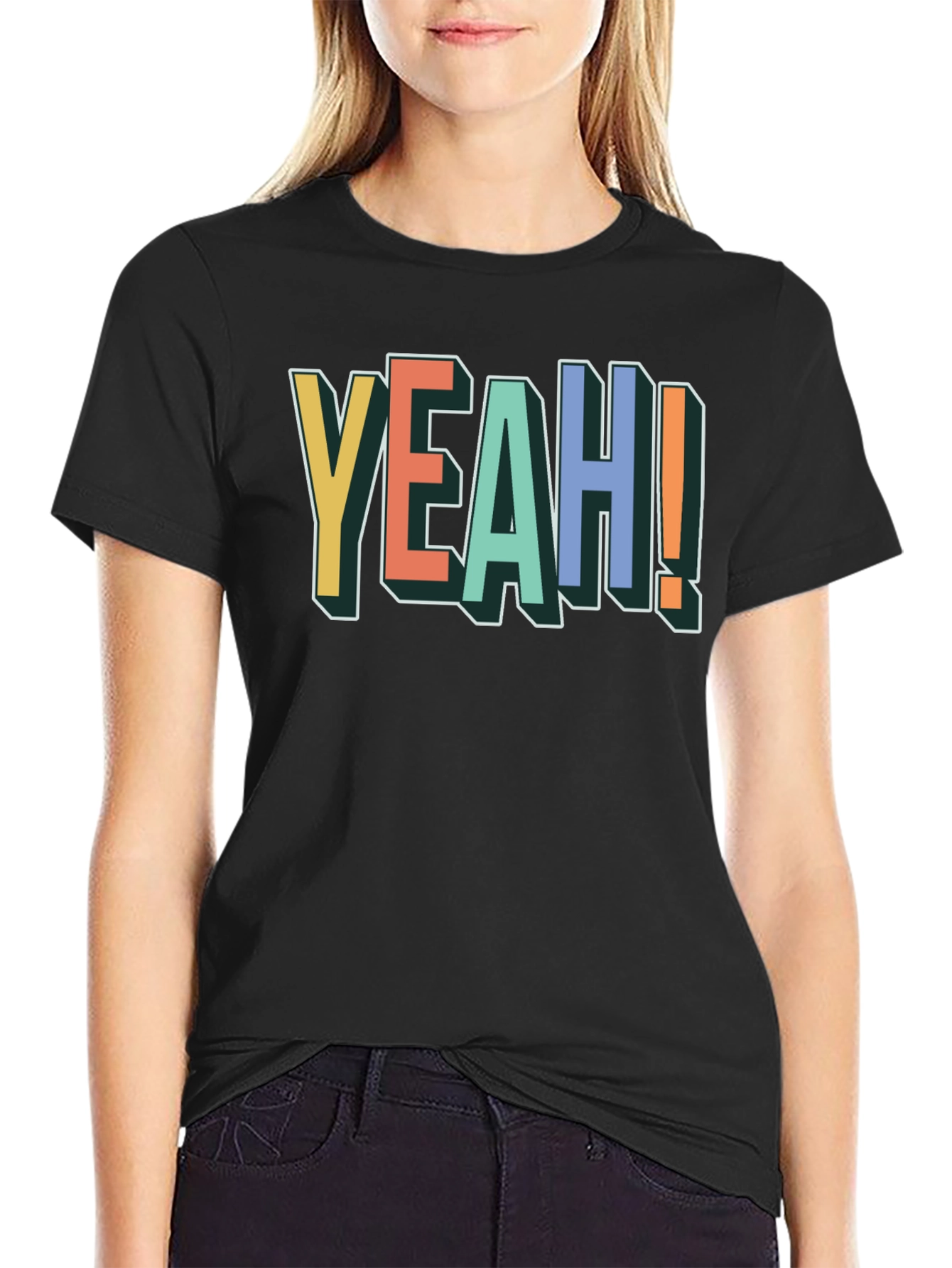 Yeah! Graphic Print Cotton T-Shirt - Black