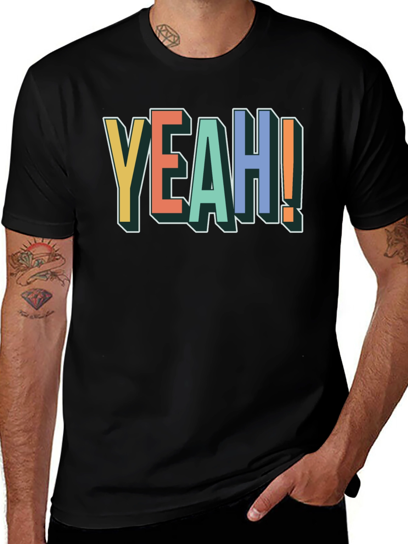 Yeah! Graphic Print Cotton T-Shirt - Black