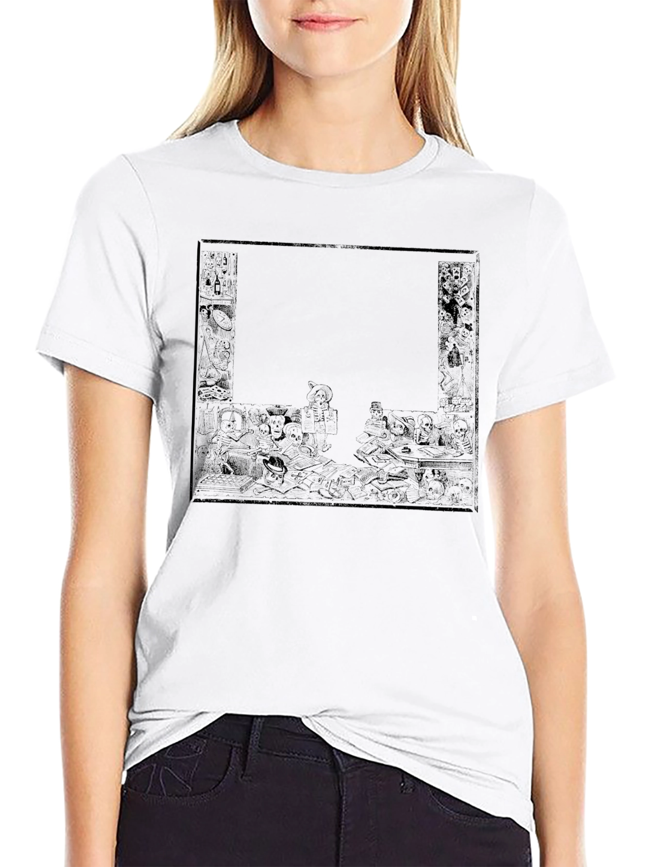 Monochrome Graphic Print Tee - Dark Humor Design