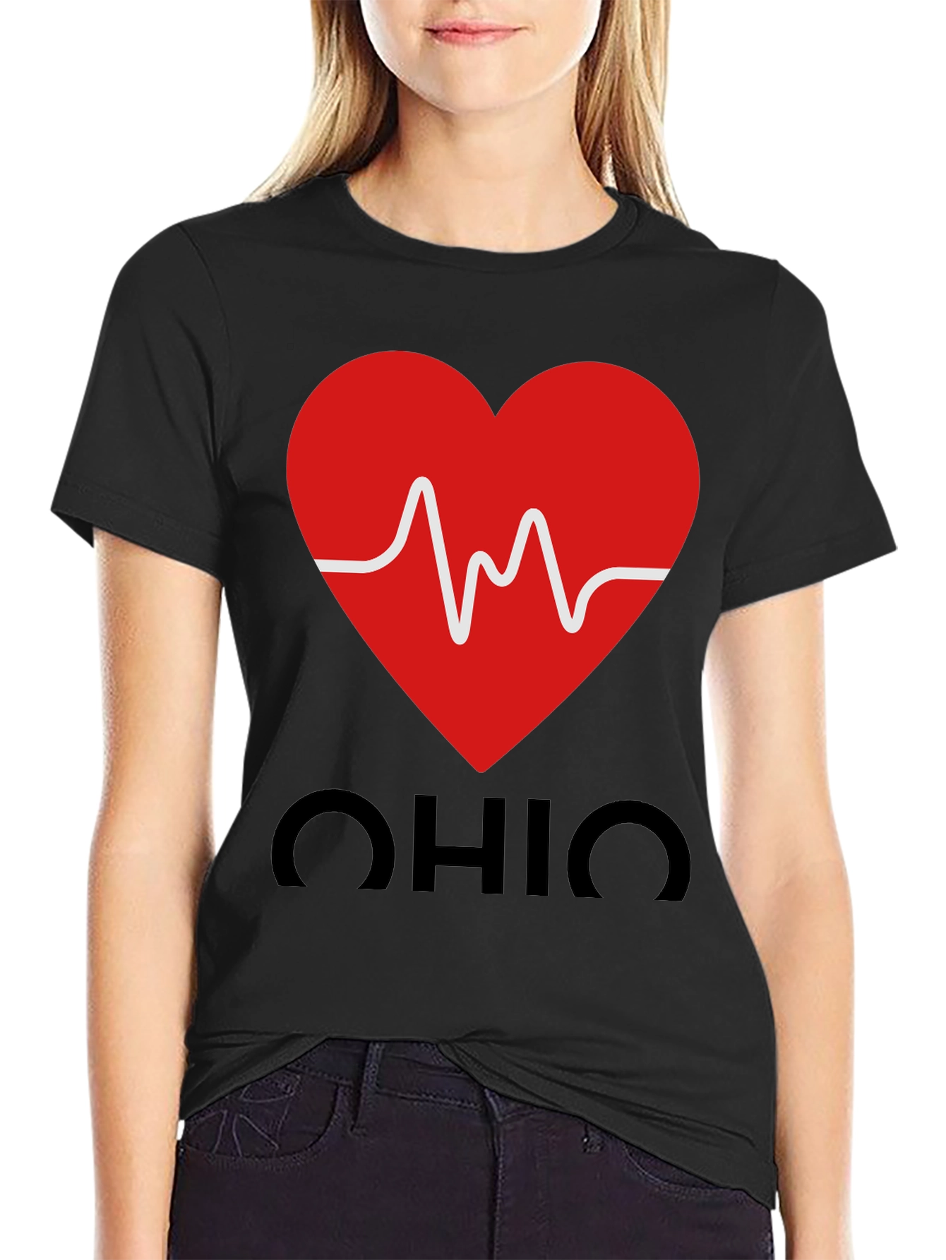 Ohio Heartbeat Graphic Tee - Black Cotton T-Shirt