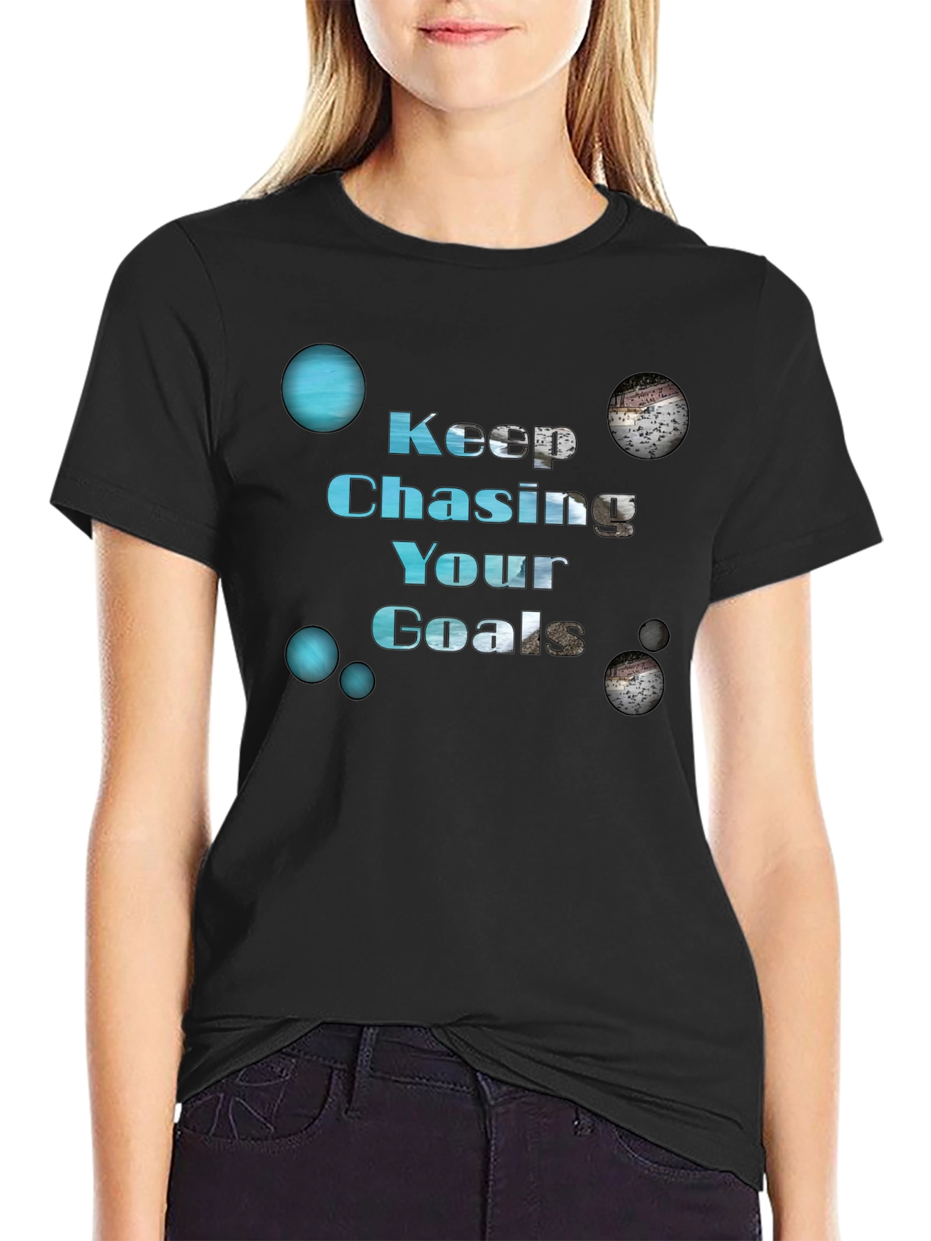 Keep Chasing Your Goals Black Graphic T-Shirt