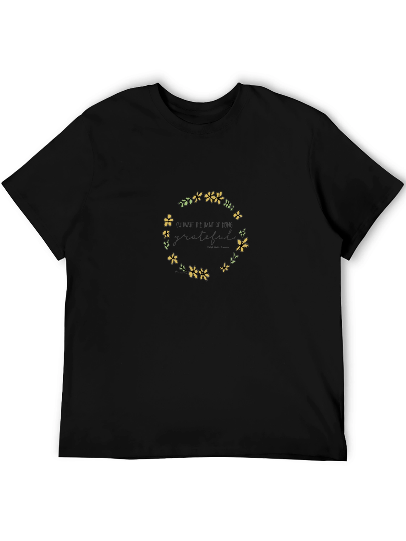 Grateful Floral Wreath Black T-Shirt
