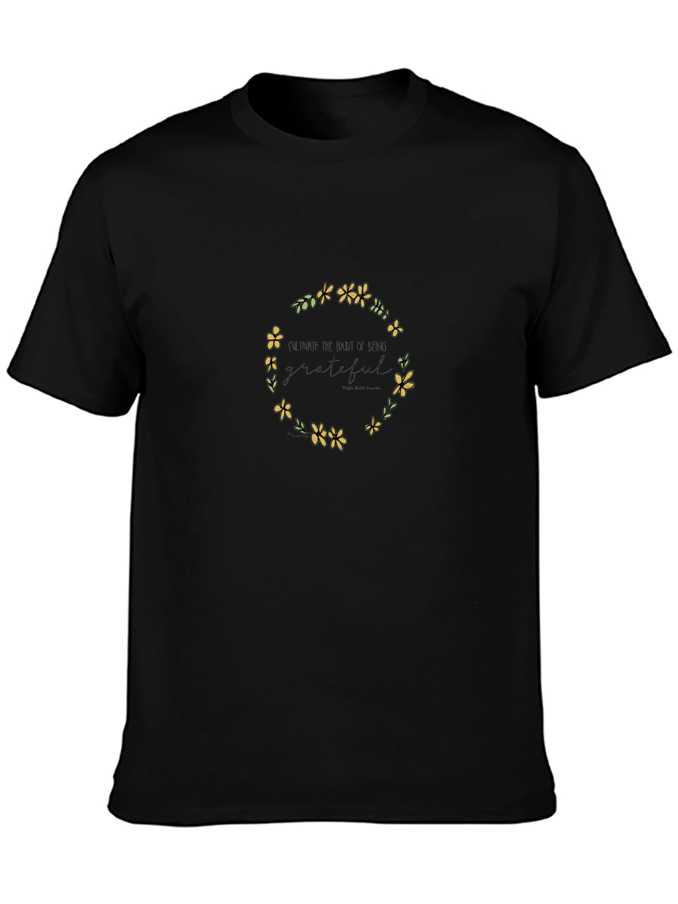 Grateful Floral Wreath Black T-Shirt