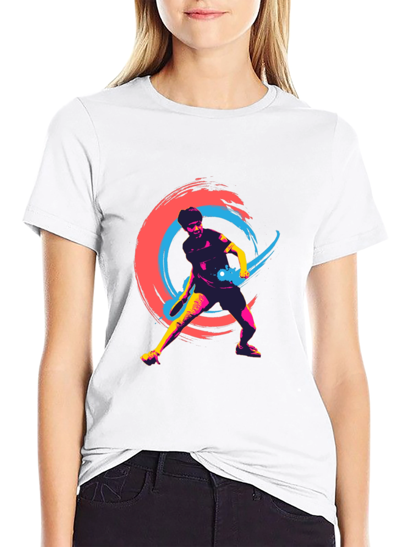 Vibrant Table Tennis Graphic Tee - Black