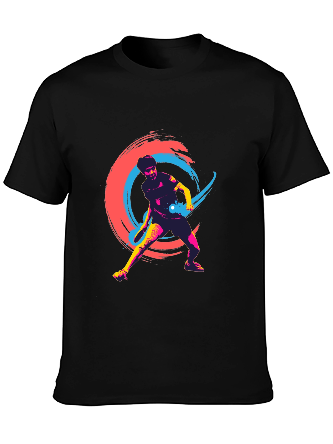 Vibrant Table Tennis Graphic Tee - Black