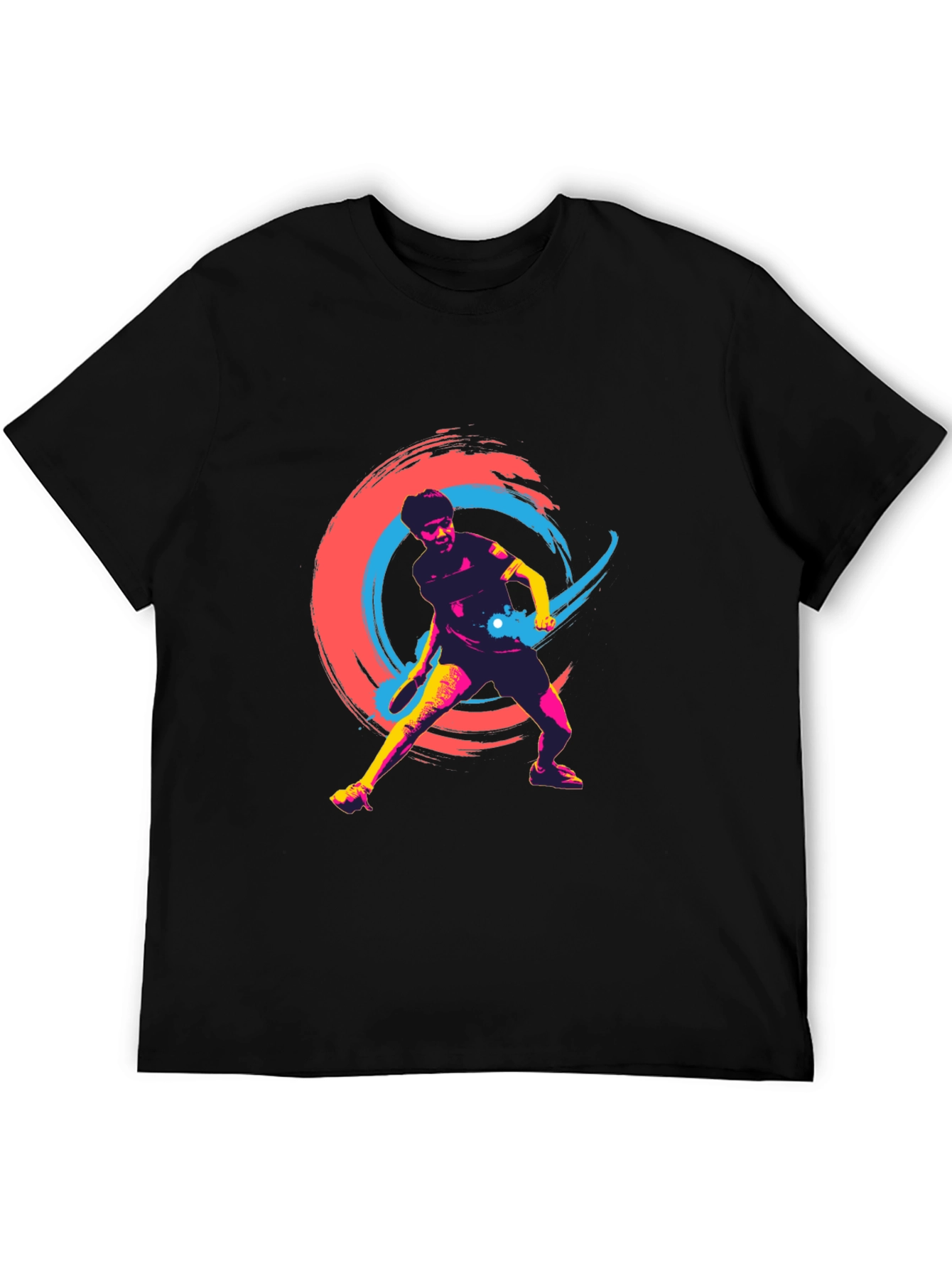 Vibrant Table Tennis Graphic Tee - Black