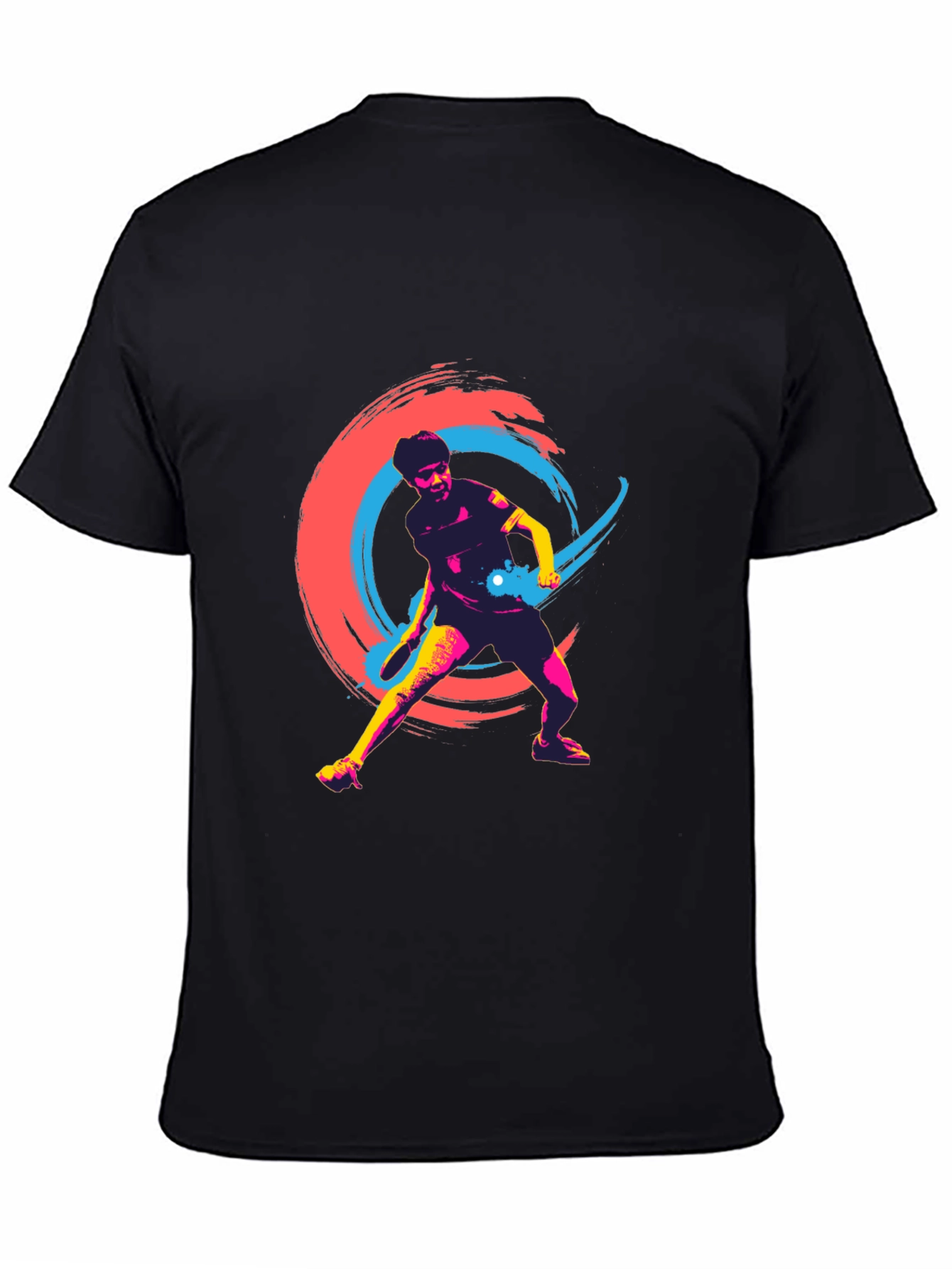 Vibrant Table Tennis Graphic Tee - Black