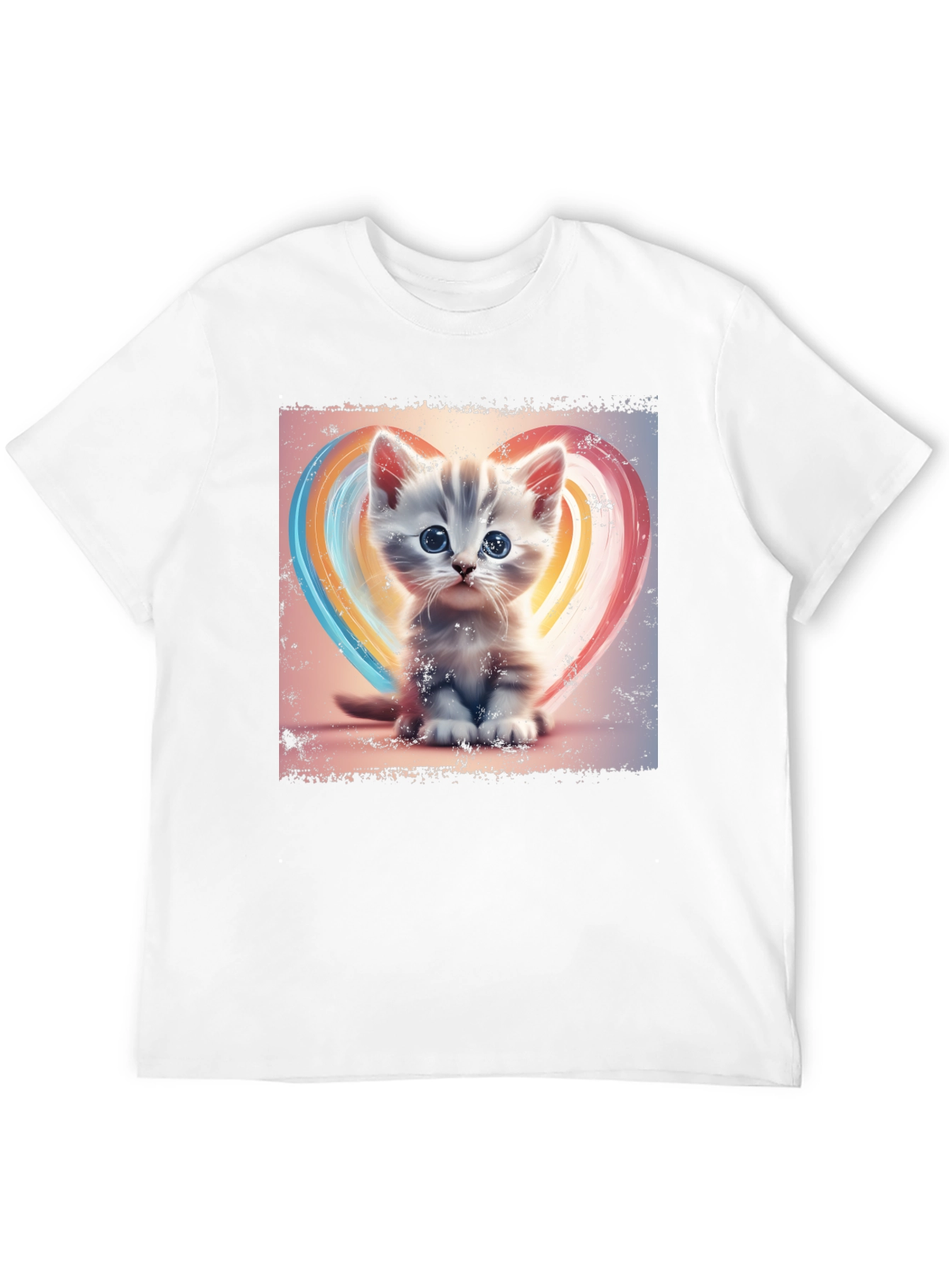 Cute Kitten Heart T-Shirt - Soft Black Cotton Tee
