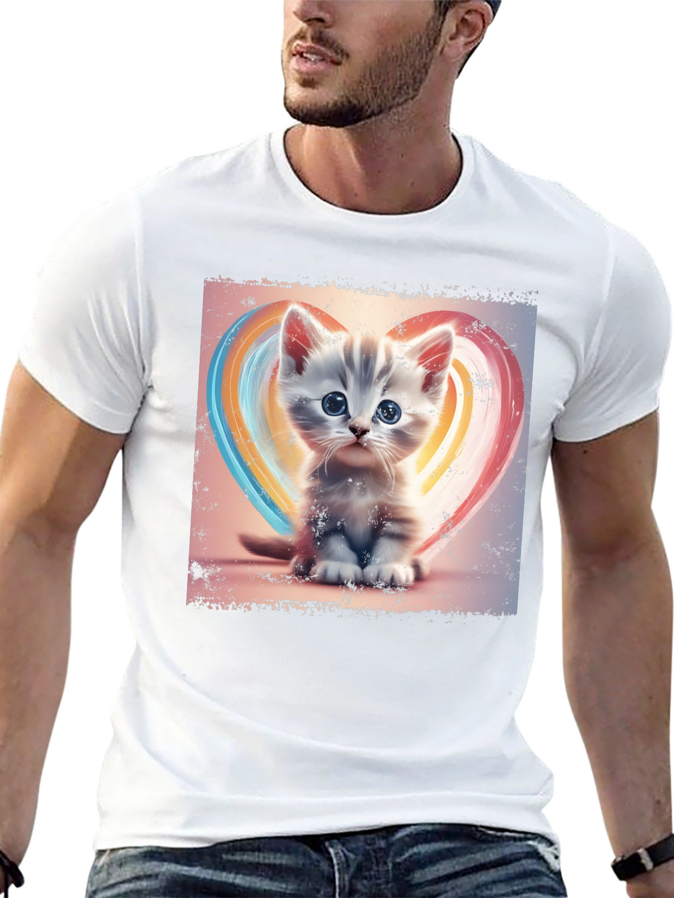 Cute Kitten Heart T-Shirt - Soft Black Cotton Tee