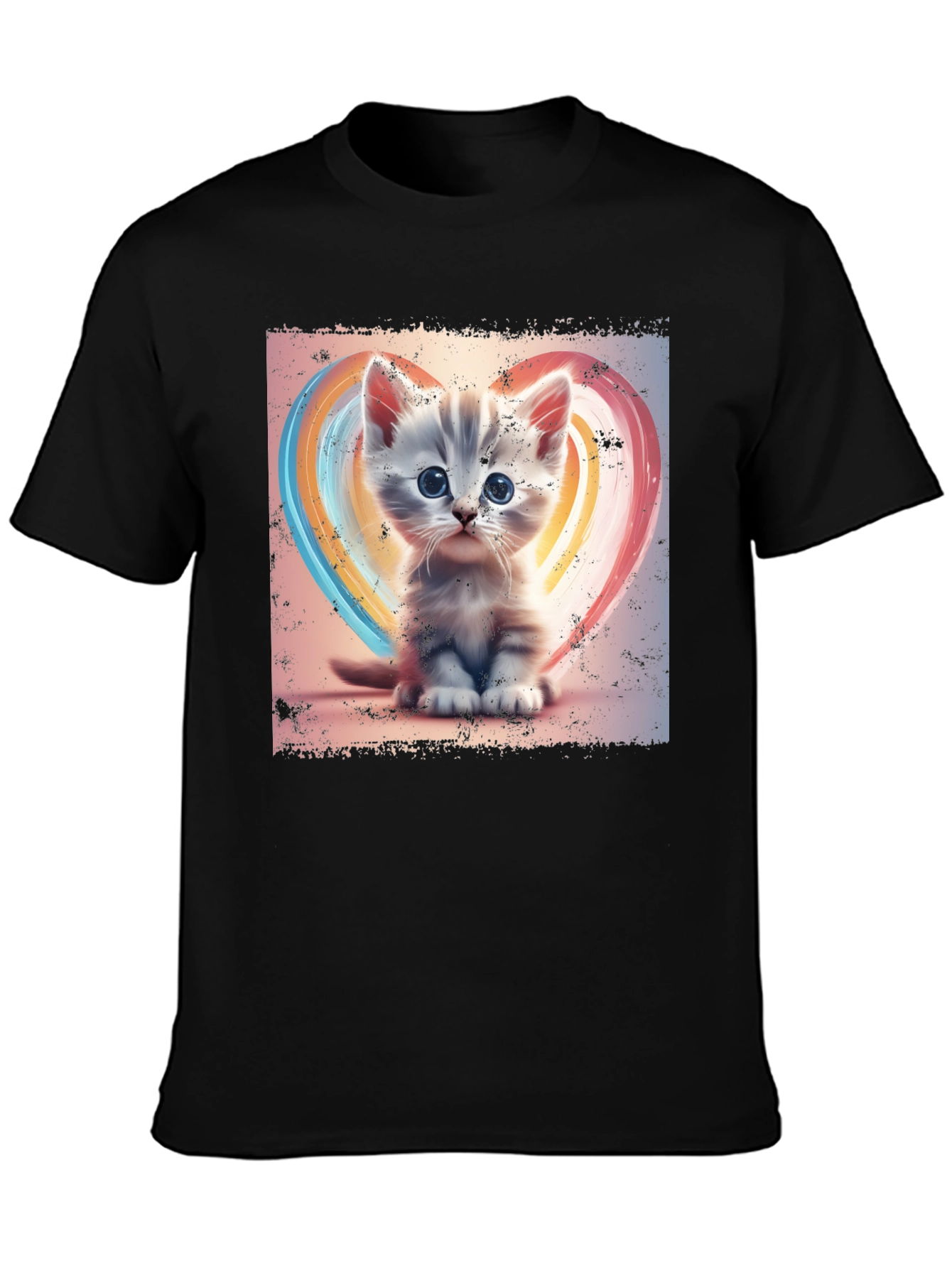Cute Kitten Heart T-Shirt - Soft Black Cotton Tee