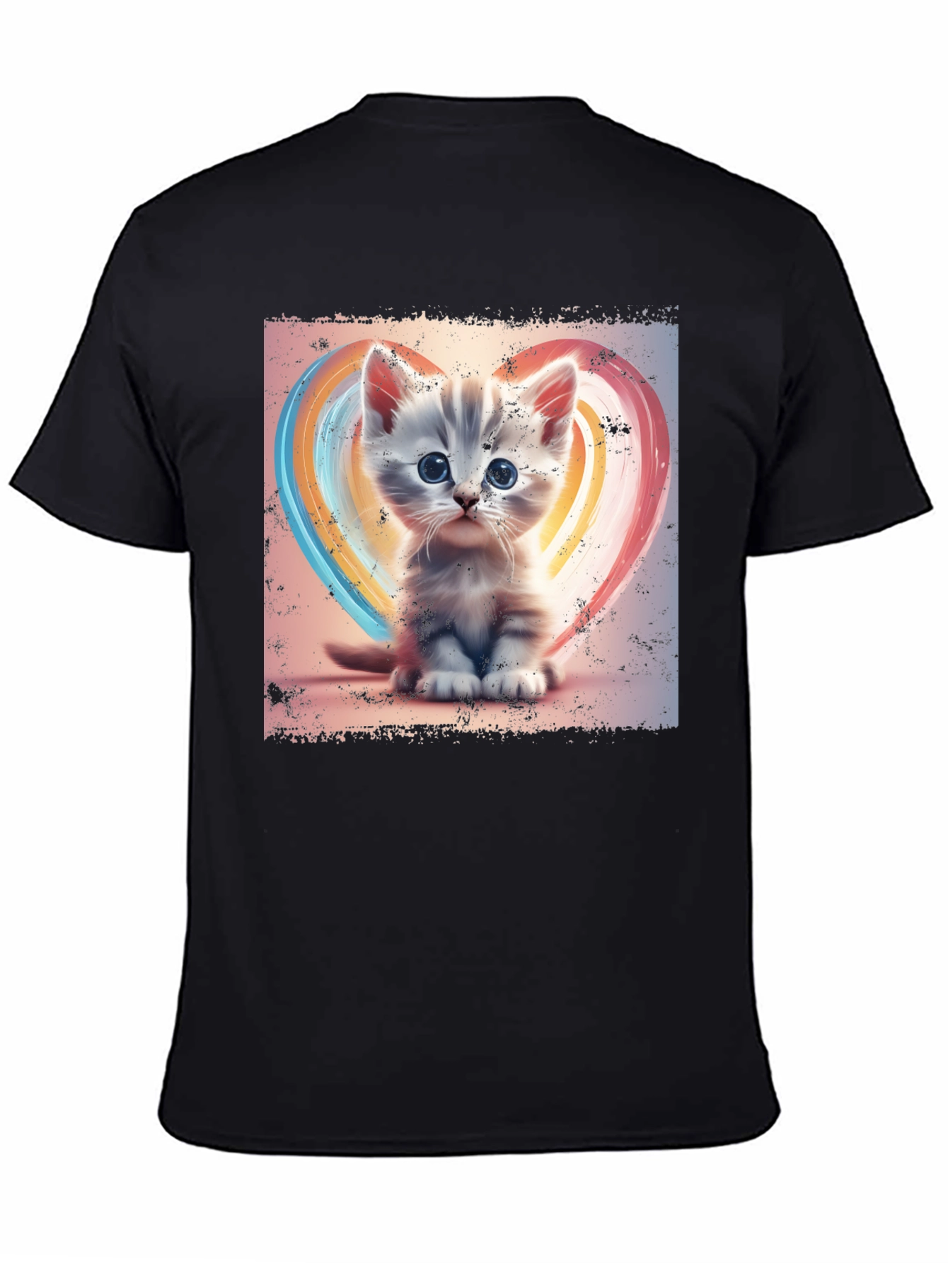 Cute Kitten Heart T-Shirt - Soft Black Cotton Tee