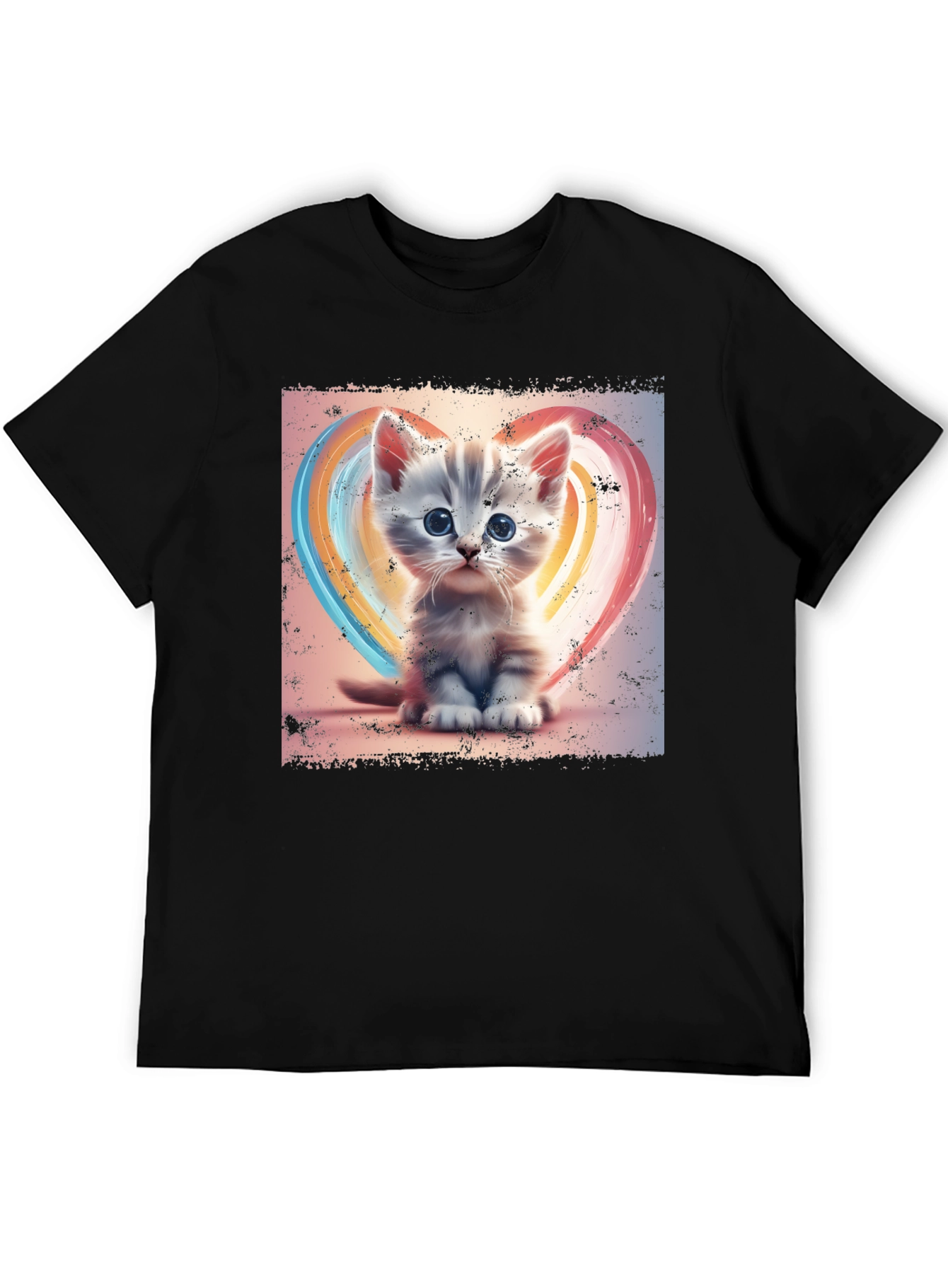 Cute Kitten Heart T-Shirt - Soft Black Cotton Tee