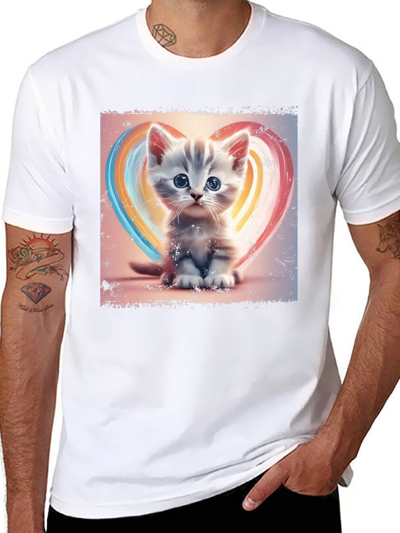 Cute Kitten Heart T-Shirt - Soft Black Cotton Tee