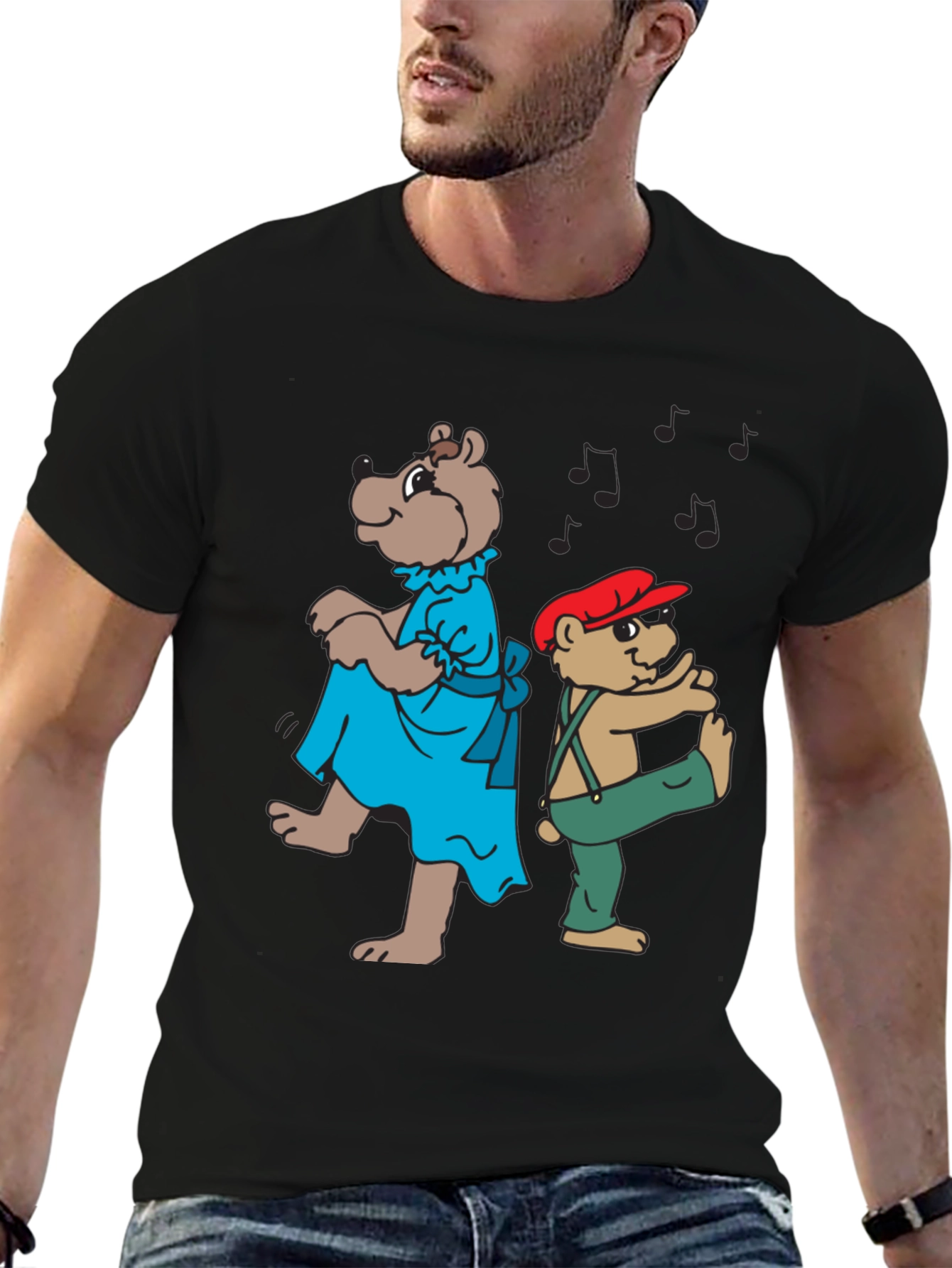 Dancing Bears Graphic Tee - Black Cotton Comfort
