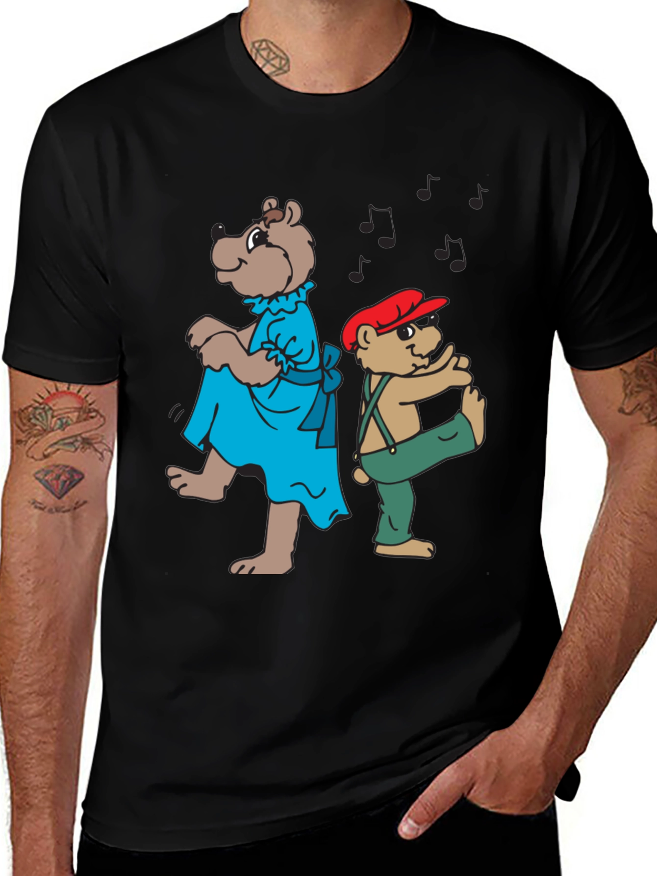 Dancing Bears Graphic Tee - Black Cotton Comfort