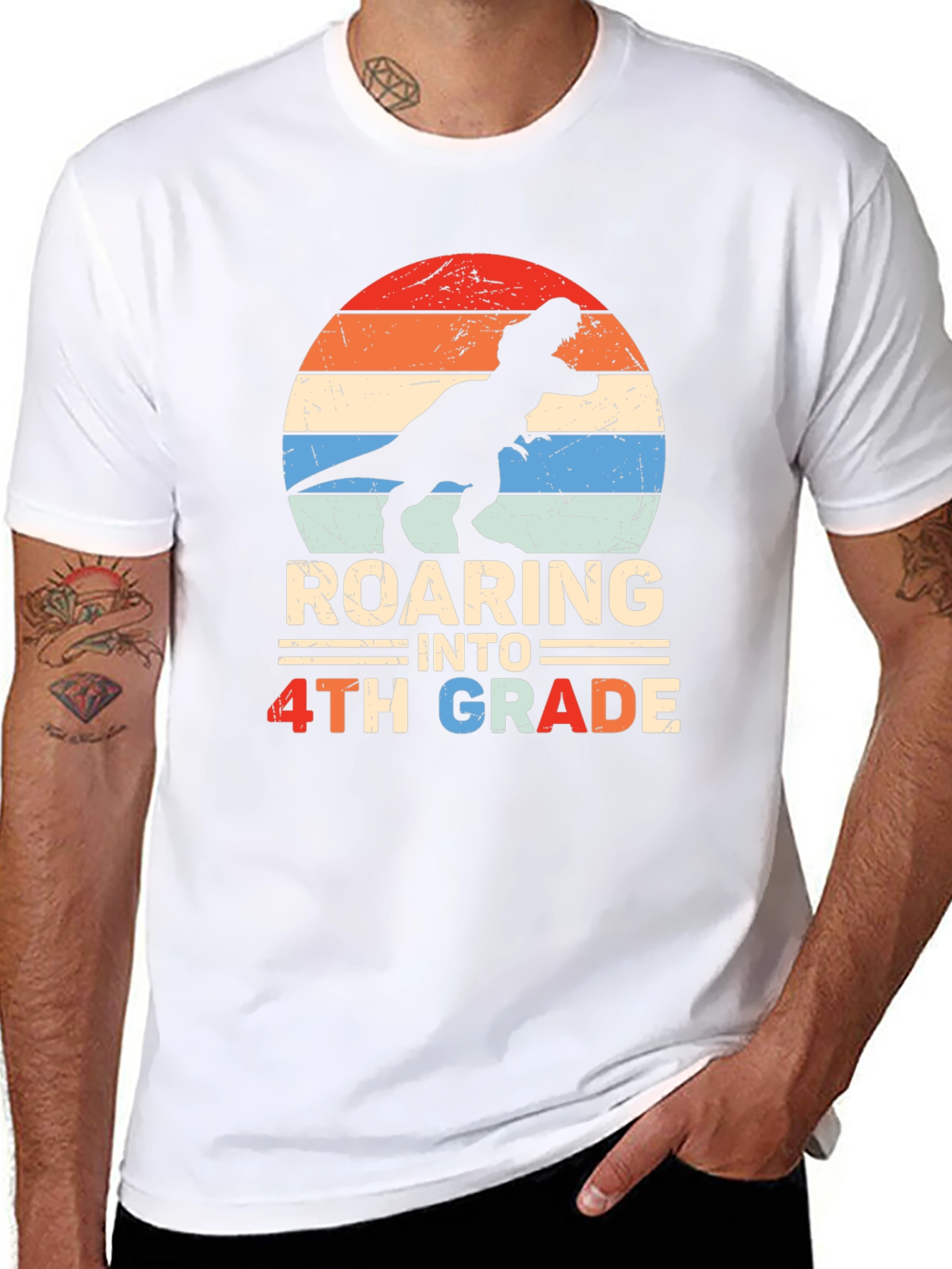 Roaring Into 4th Grade Dinosaur T-Shirt