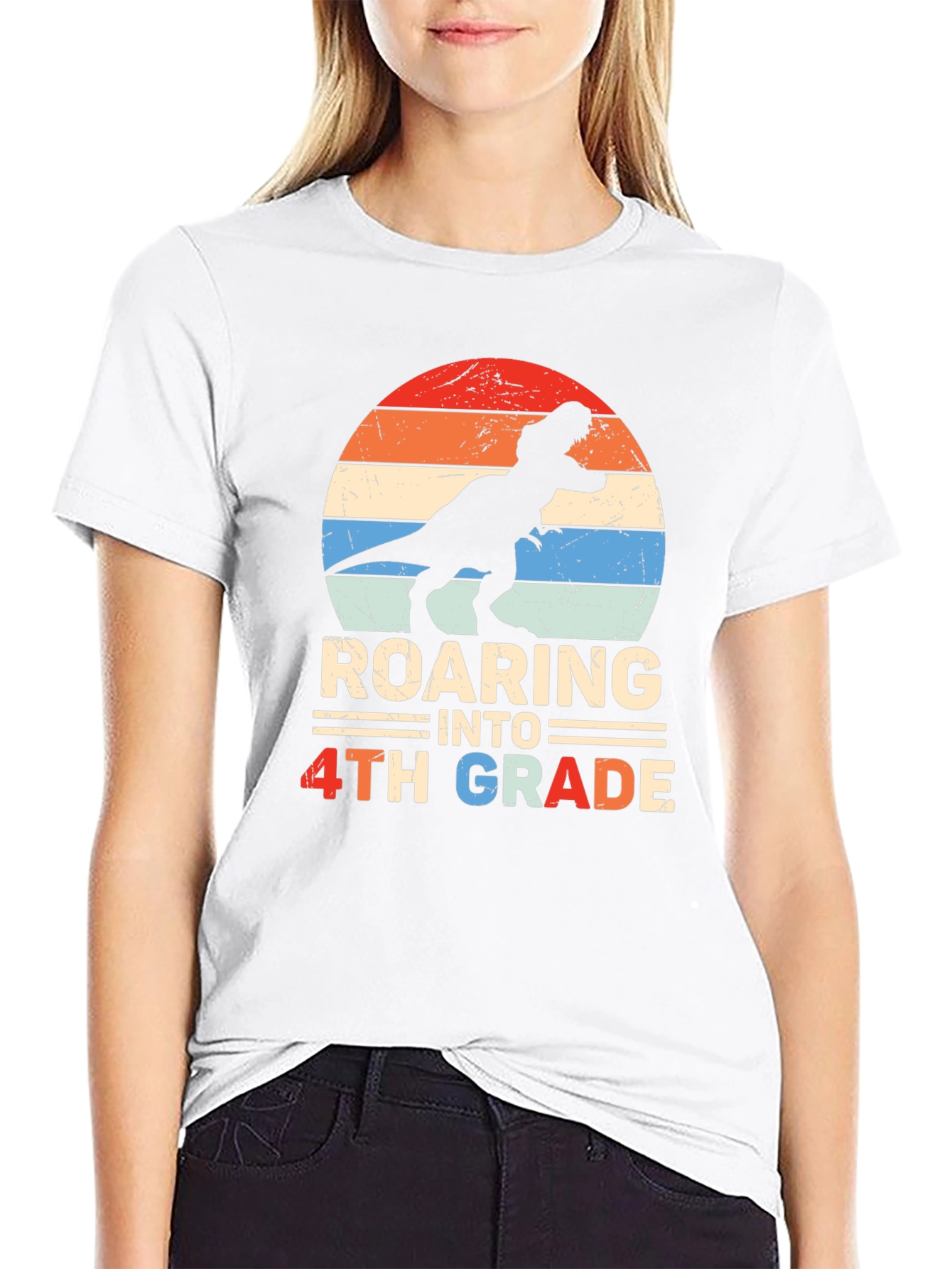 Roaring Into 4th Grade Dinosaur T-Shirt