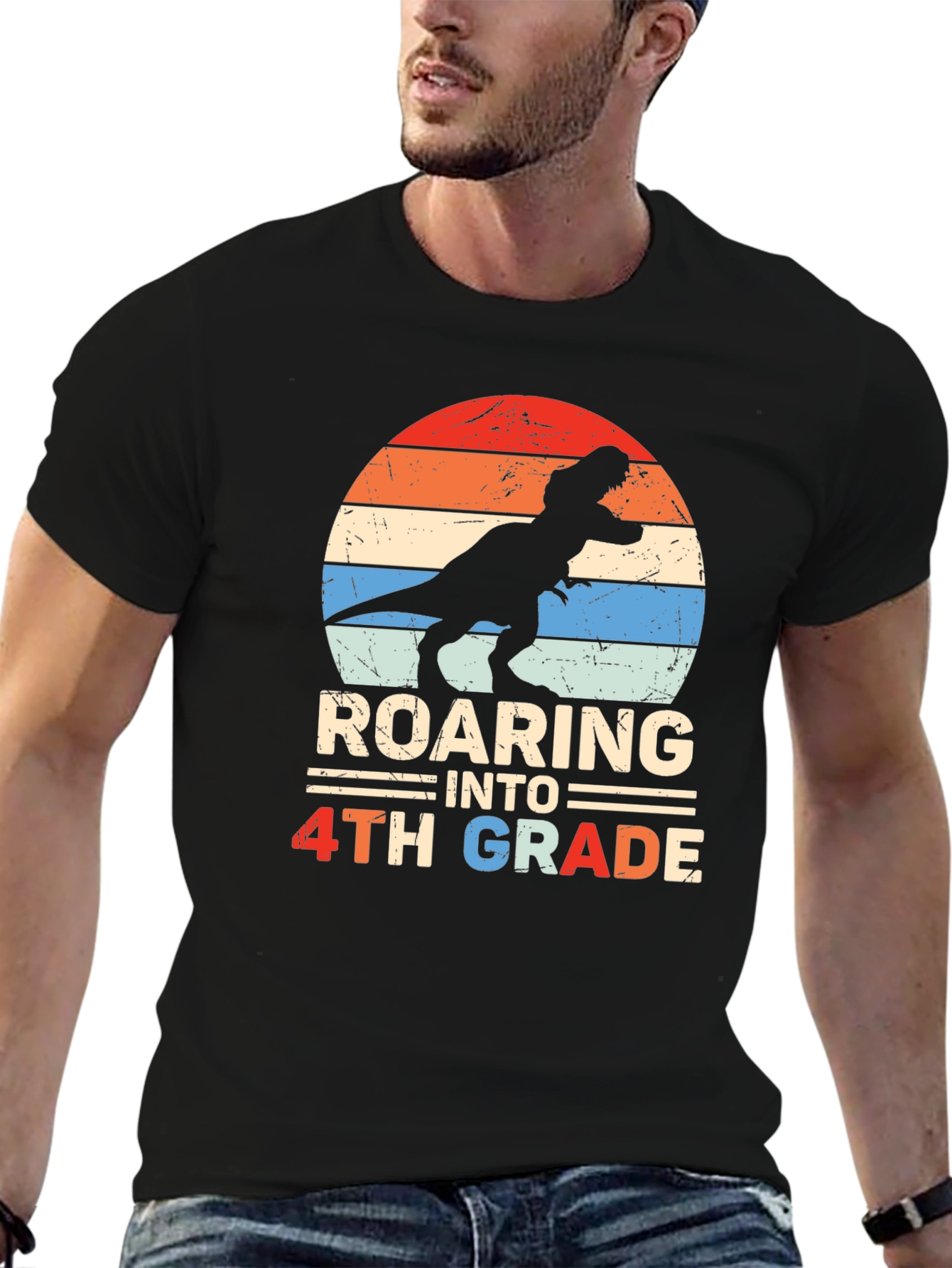 Roaring Into 4th Grade Dinosaur T-Shirt