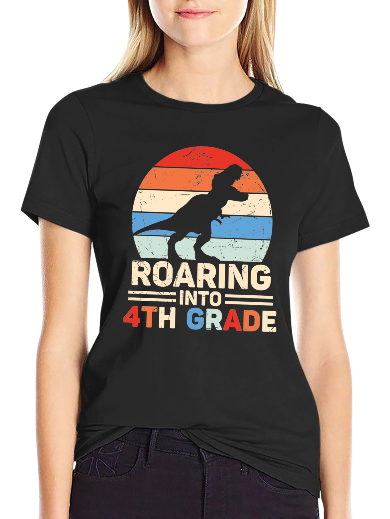 Roaring Into 4th Grade Dinosaur T-Shirt