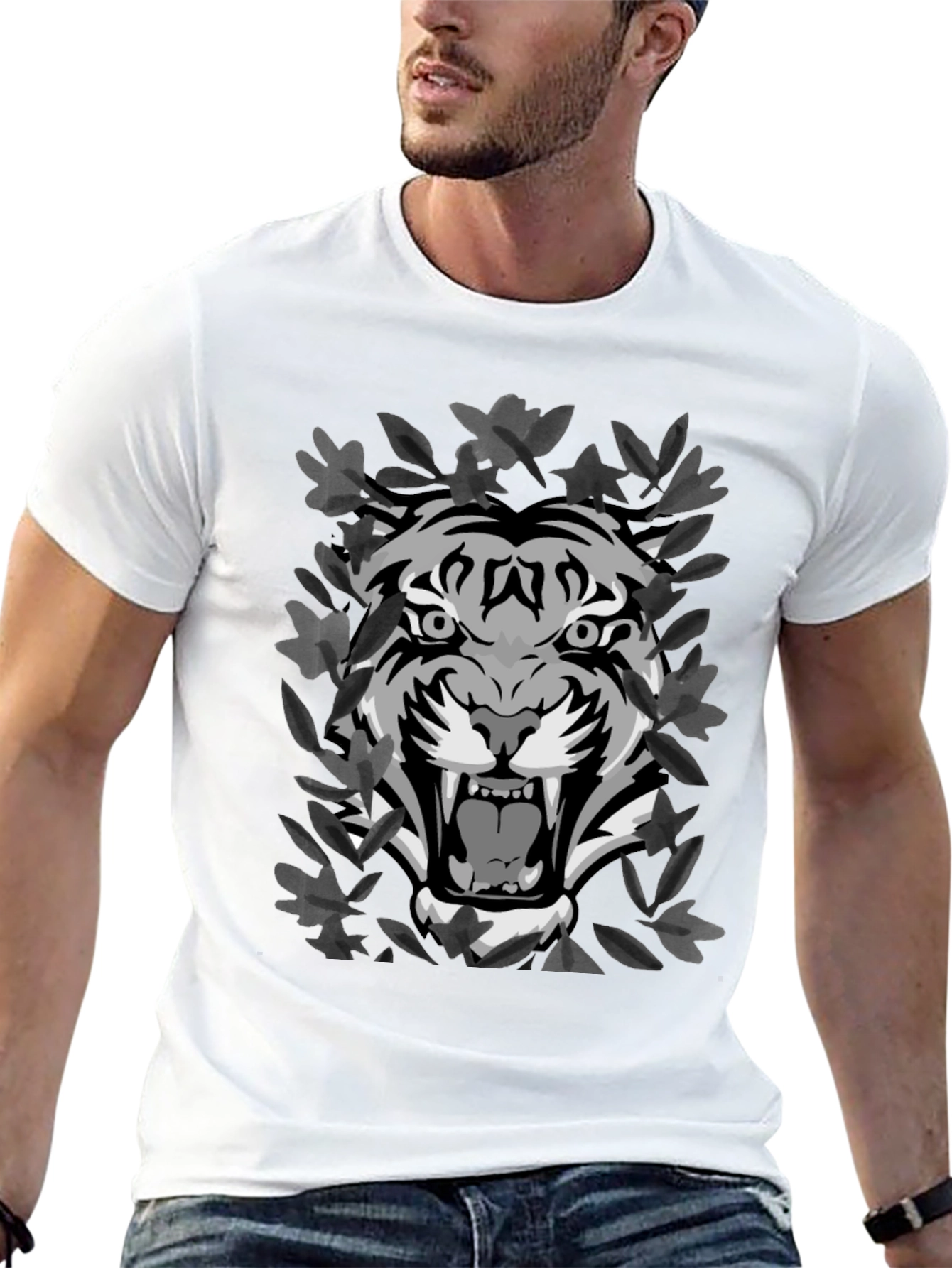 Tiger Graphic Print Mens Black T-Shirt