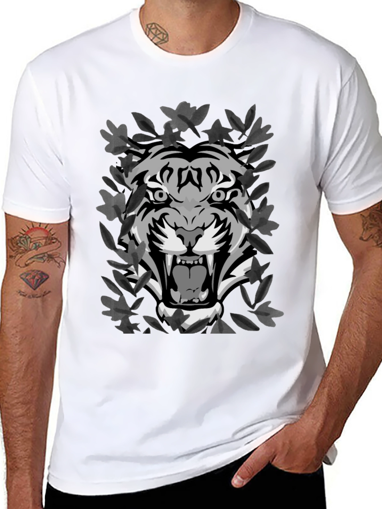 Tiger Graphic Print Mens Black T-Shirt