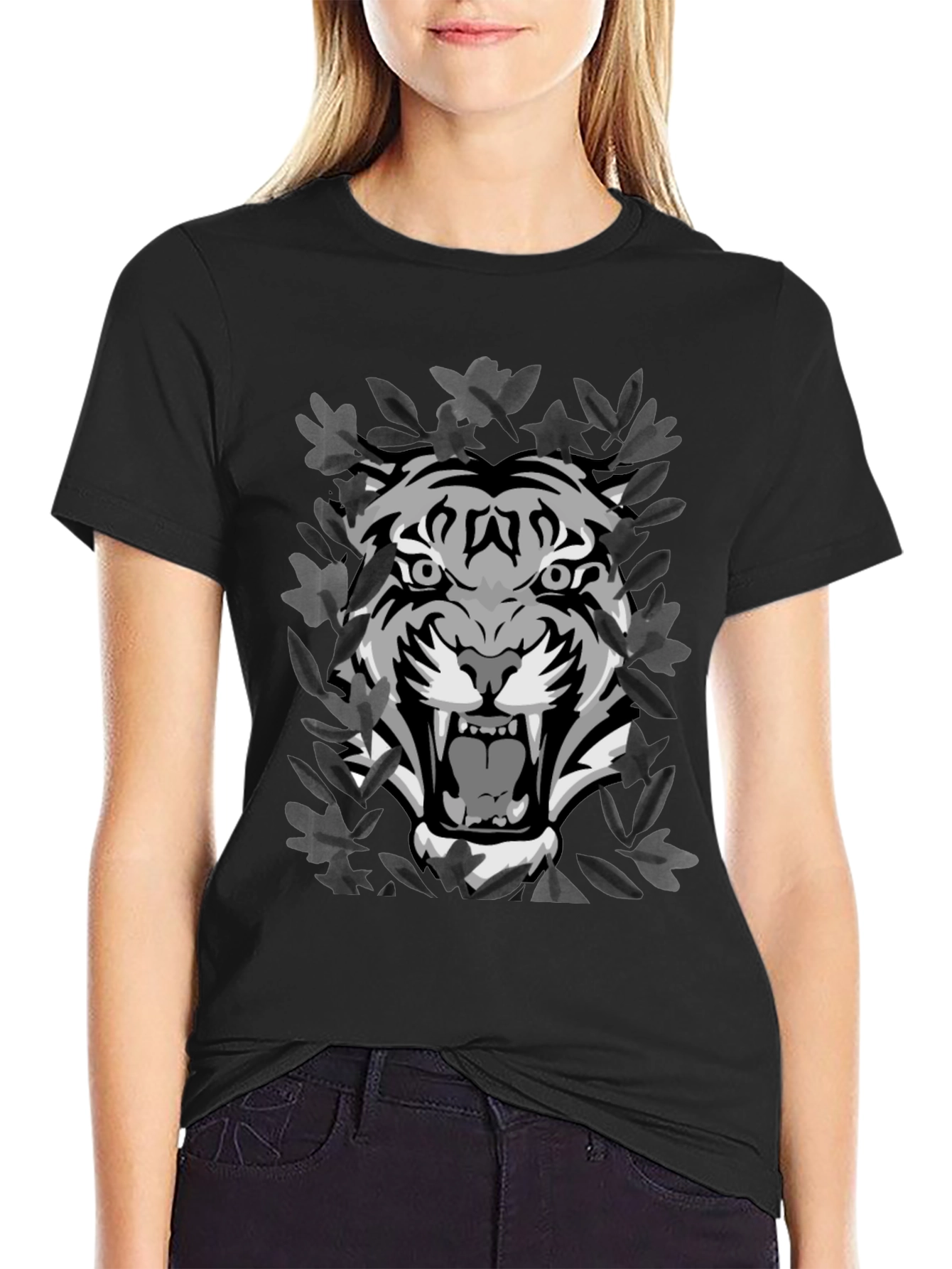 Tiger Graphic Print Mens Black T-Shirt