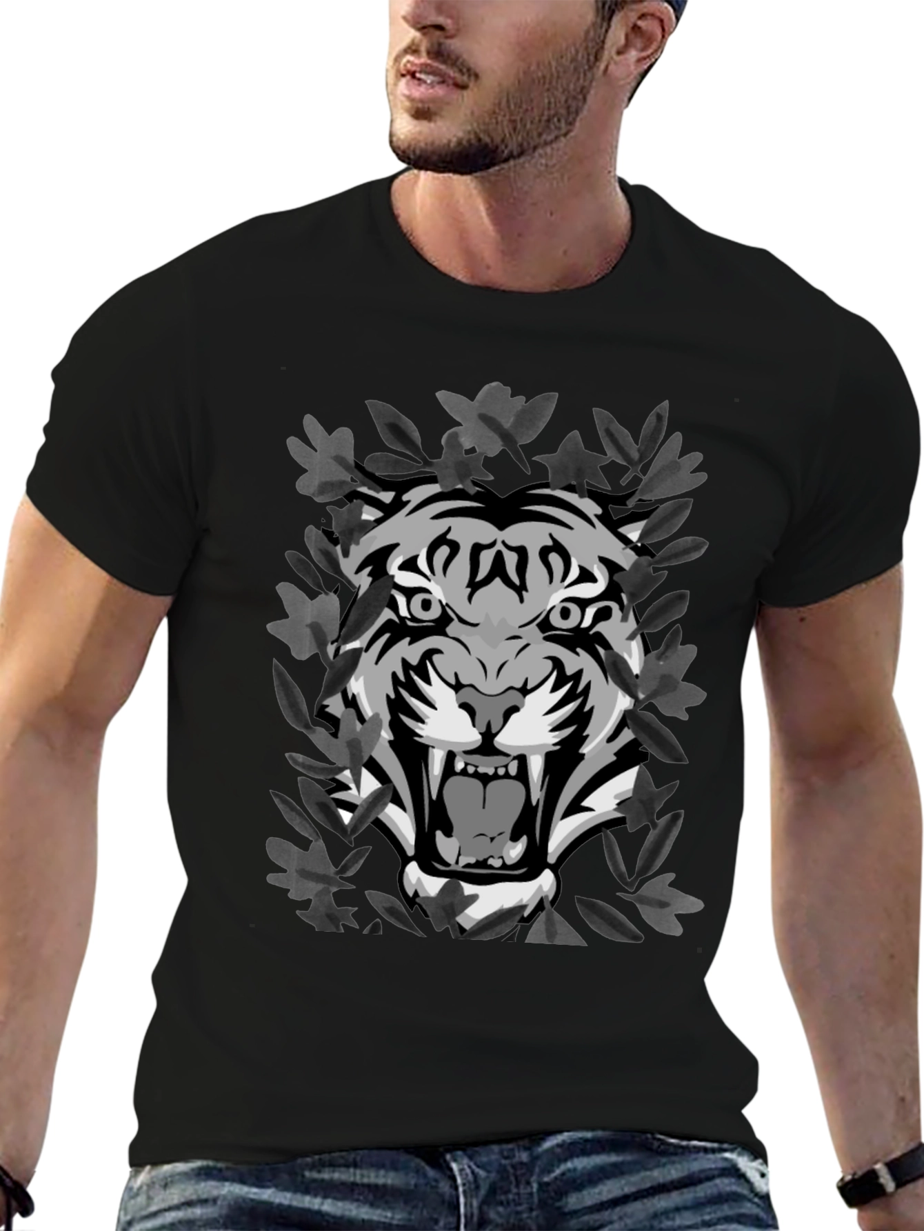 Tiger Graphic Print Mens Black T-Shirt