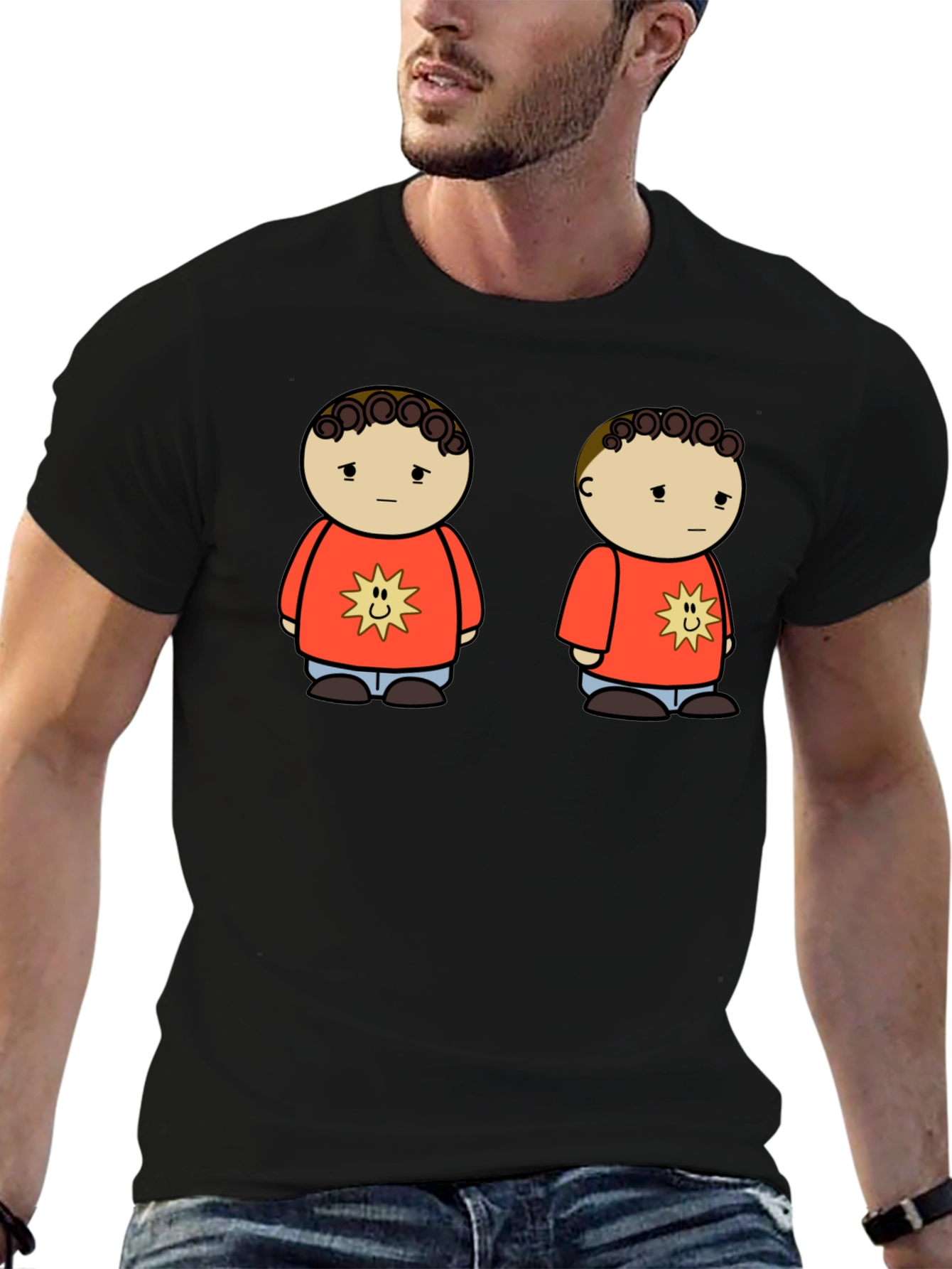 Cartoon Character Graphic Tee - Unisex Black T-Shirt