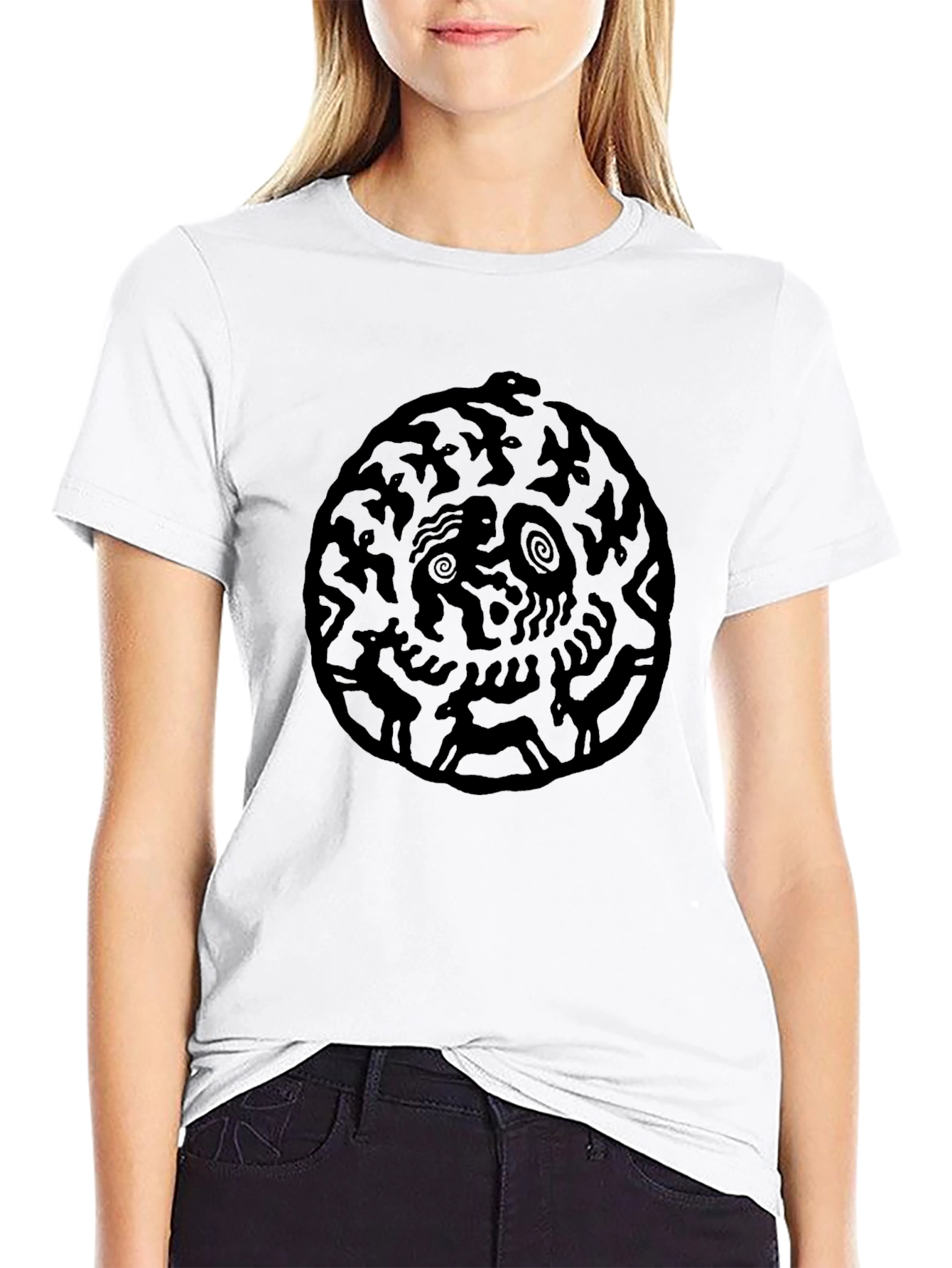 Abstract Art Black Graphic Tee - Casual Wear