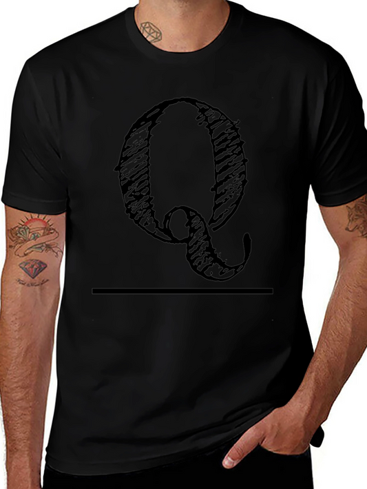 Black T-Shirt with Distressed Letter Q Design