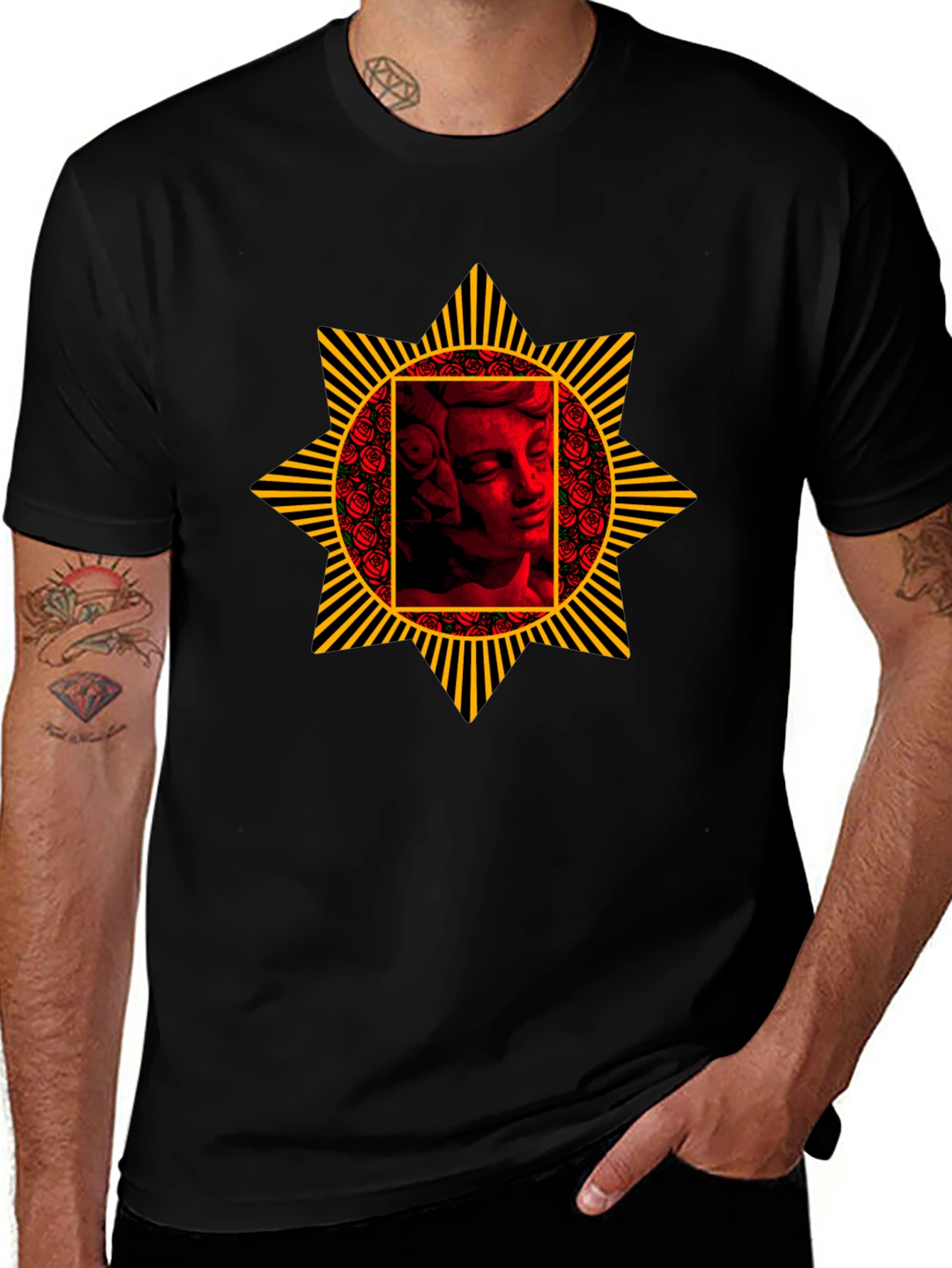 Statue & Roses Graphic Tee - Black