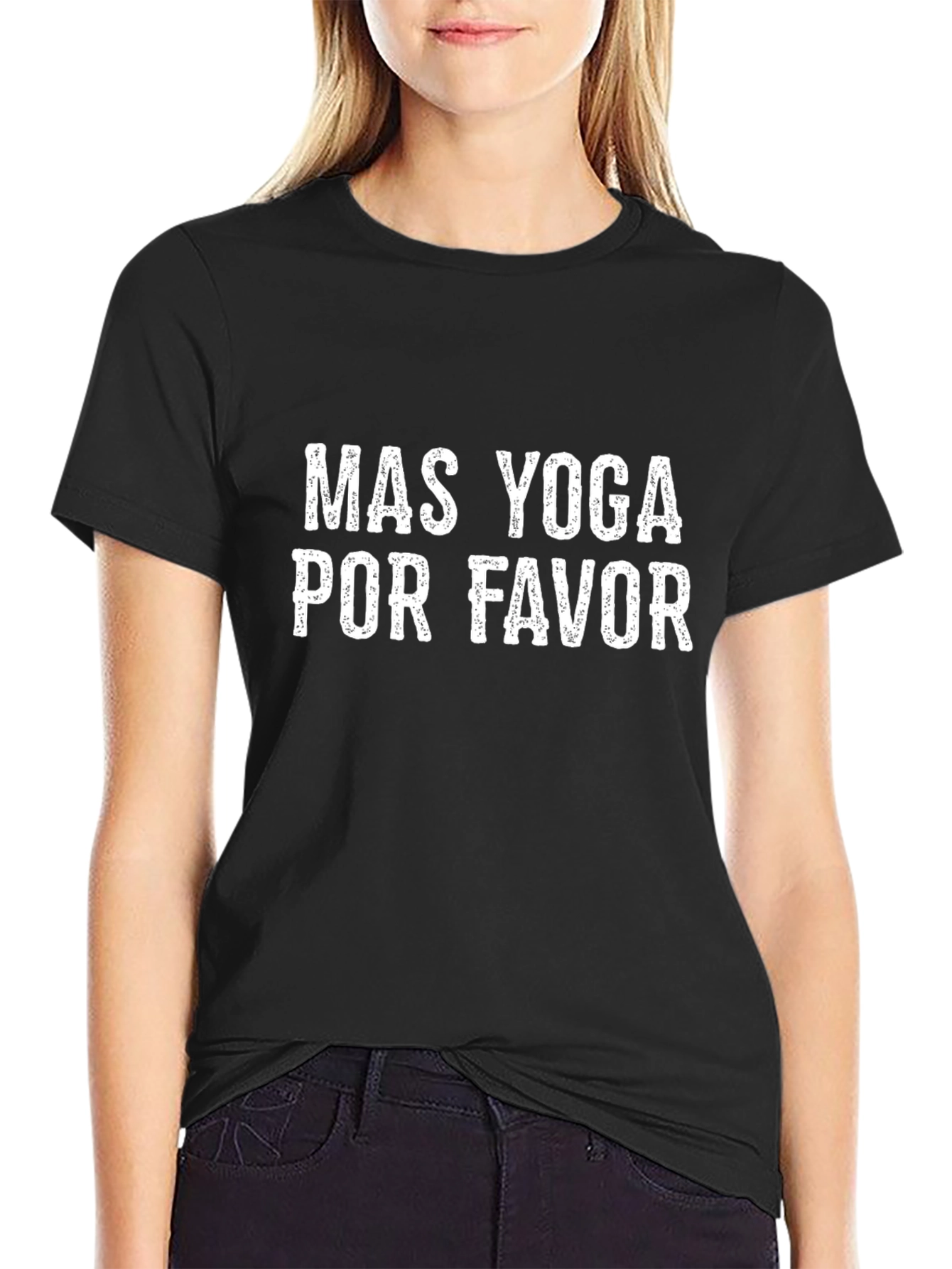 Mas Yoga Por Favor Black Graphic T-Shirt