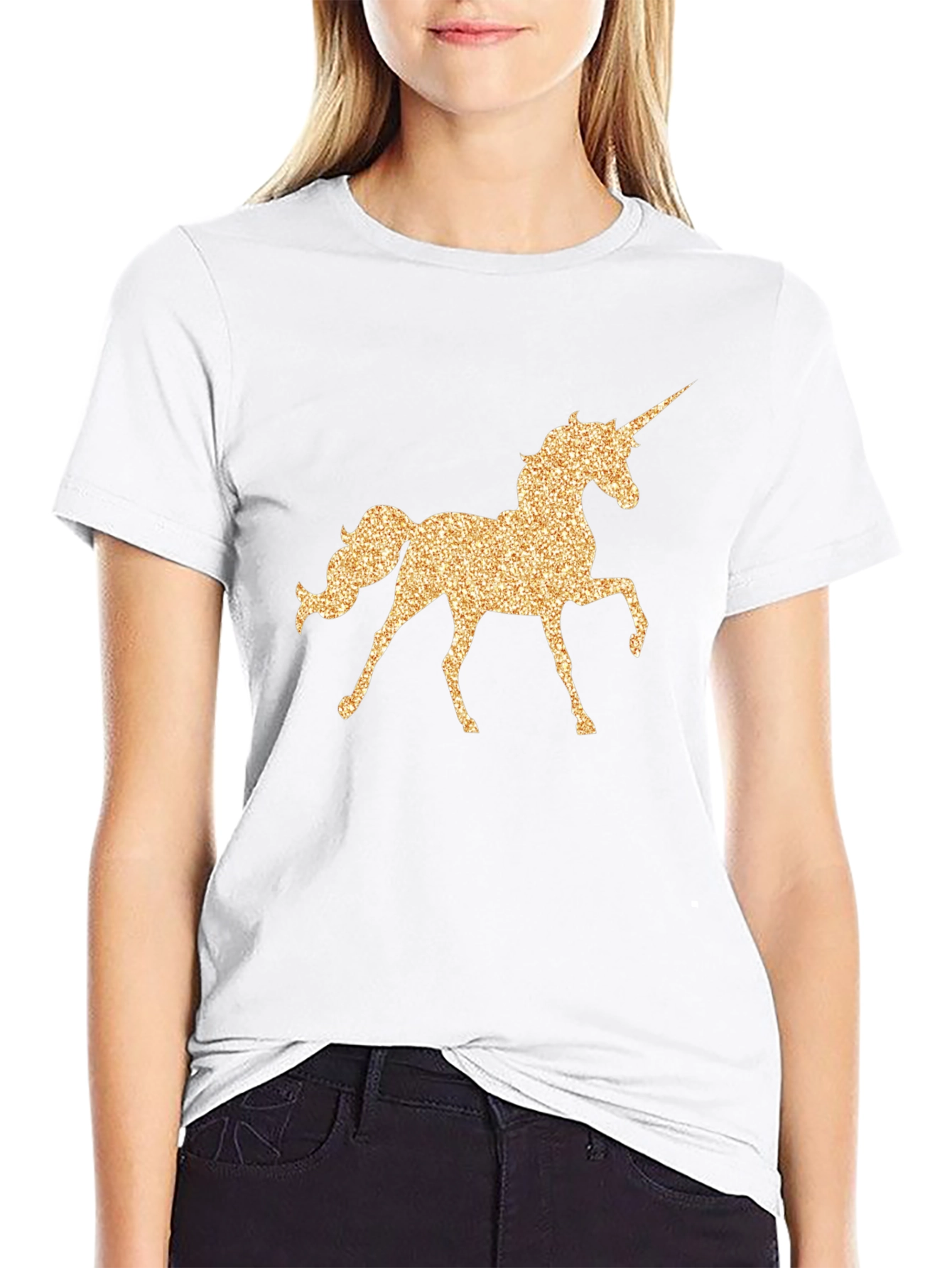Unicorn Glitter Graphic Black T-Shirt