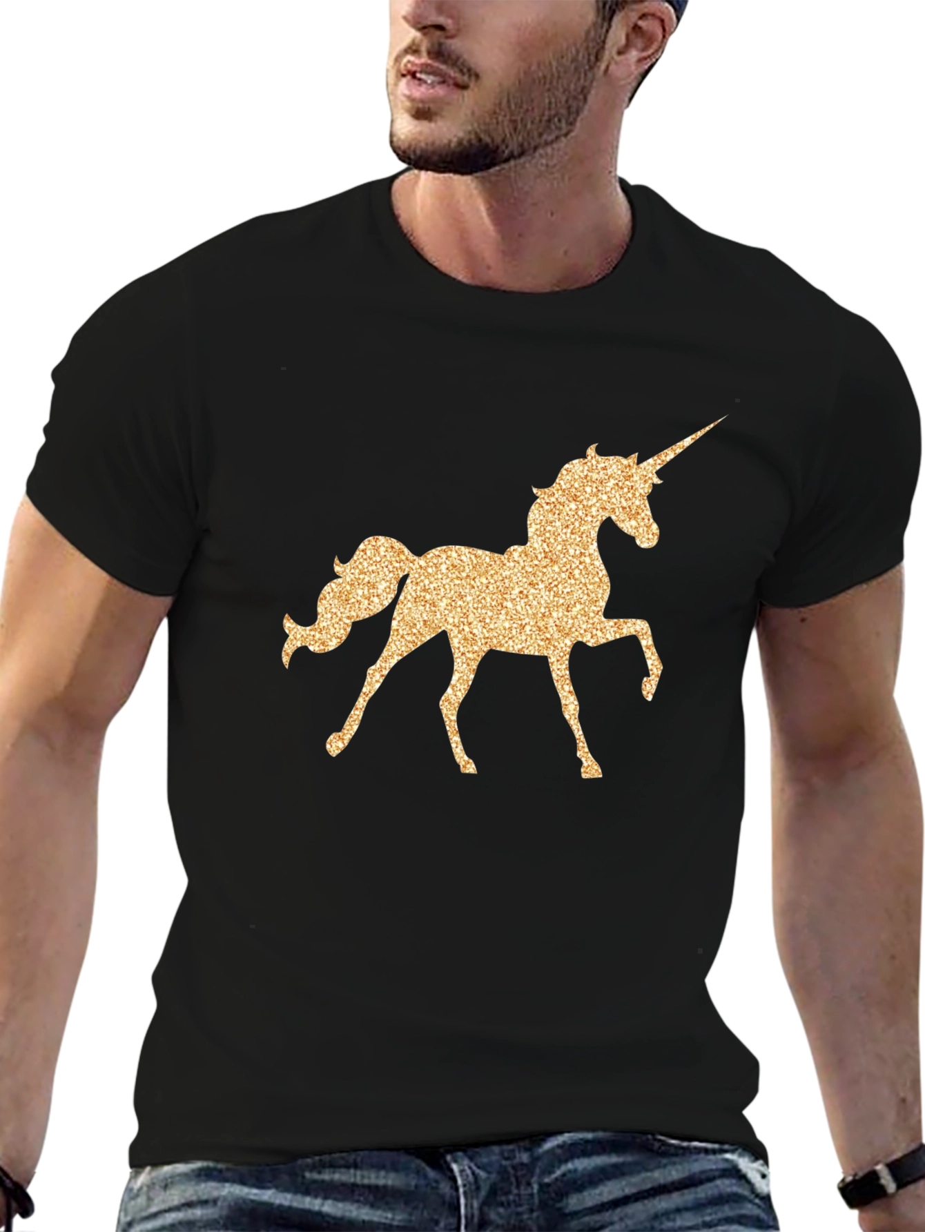 Unicorn Glitter Graphic Black T-Shirt