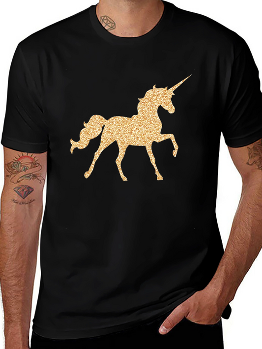 Unicorn Glitter Graphic Black T-Shirt
