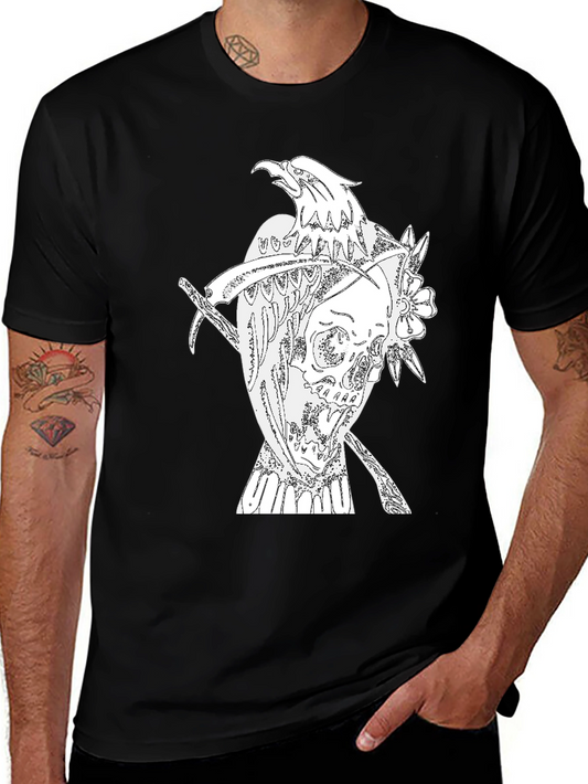 Black T-Shirt with Eagle Skull Graphic