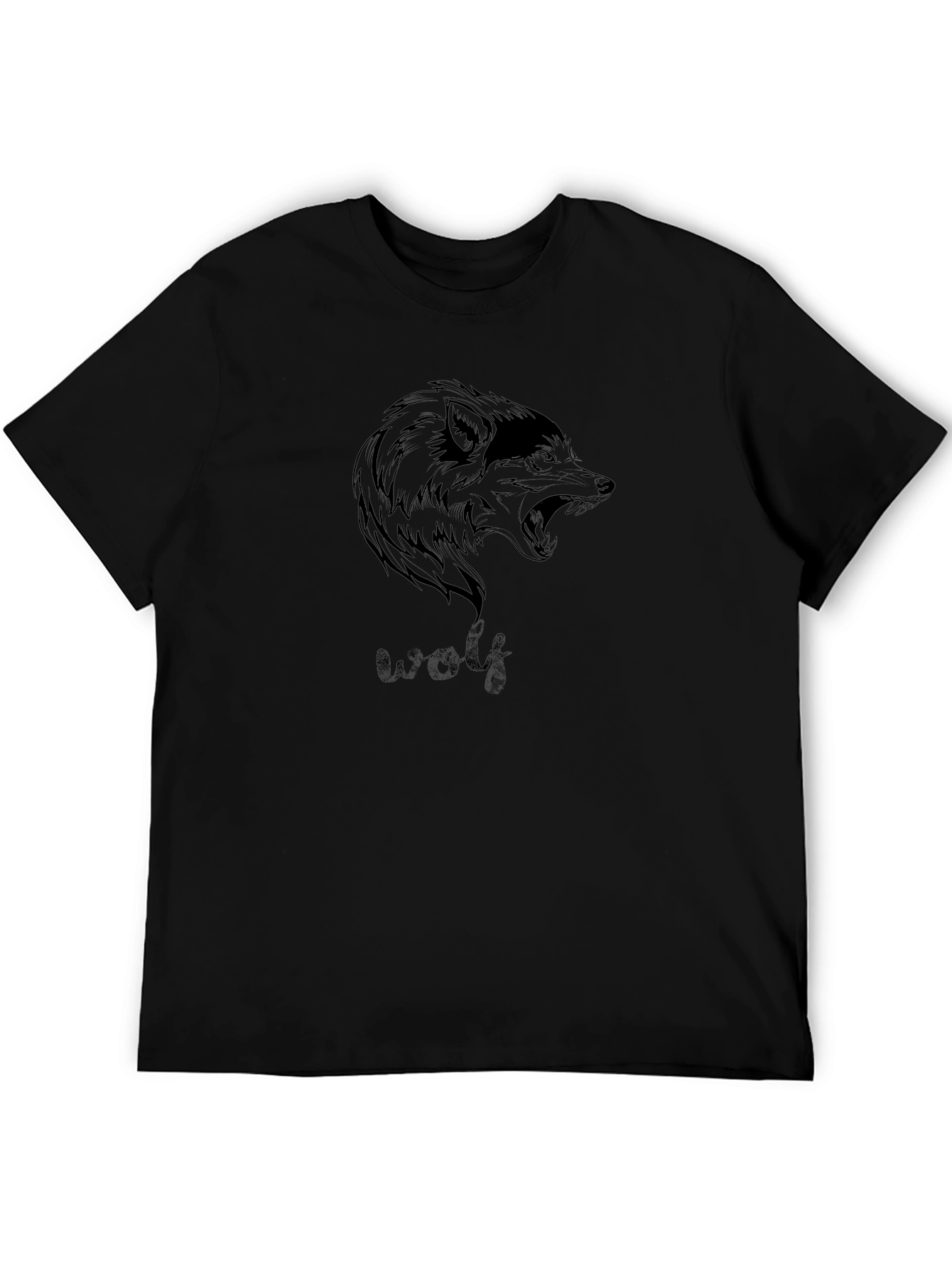 Wolf Graphic Print Mens Black T-Shirt